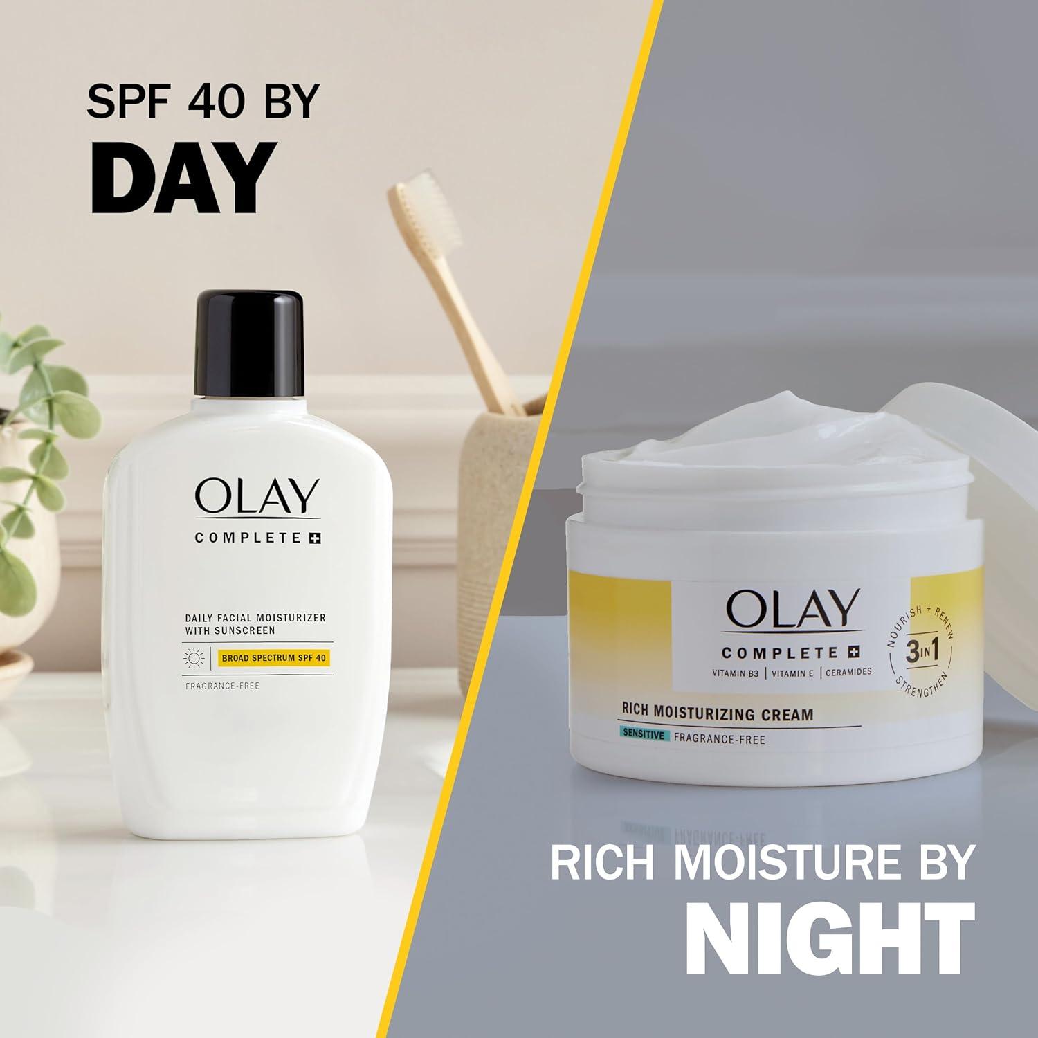 imageOlay Face Moisturizer Complete Rich Moisturizing Cream FragranceFree Gentle for Dry amp Sensitive Skin 3in1 Hydrating to Strengthen Nourish Renew Niacinamide Vitamin E amp Ceramides 85 oz85 Fl Oz Pack of 1