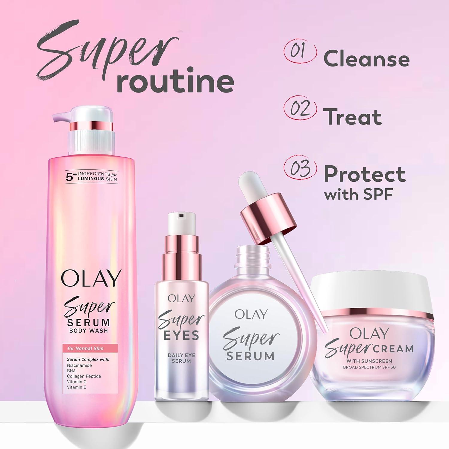 imageOlay Super Serum Glow Serum for Face Activated Niacinamide Vitamin C amp E Collagen Peptide AHA 5in1 Benefits Brightens Hydrates Smooths Firms Evens Tone Proactive AntiAging 10 Oz1 Fl Oz Pack of 1