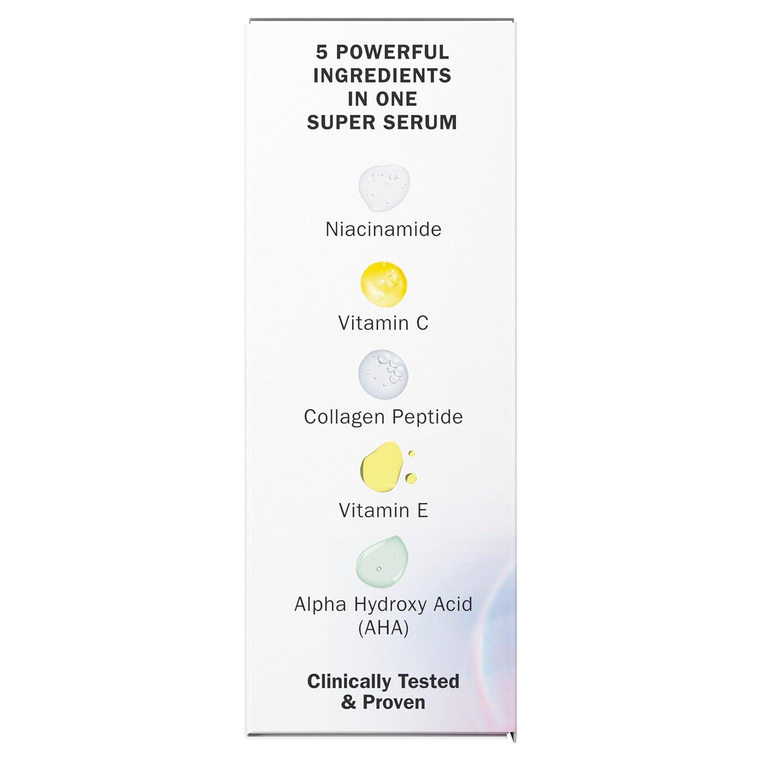 imageOlay Super Serum Glow Serum for Face Activated Niacinamide Vitamin C amp E Collagen Peptide AHA 5in1 Benefits Brightens Hydrates Smooths Firms Evens Tone Proactive AntiAging 10 Oz17 Fl Oz Pack of 1