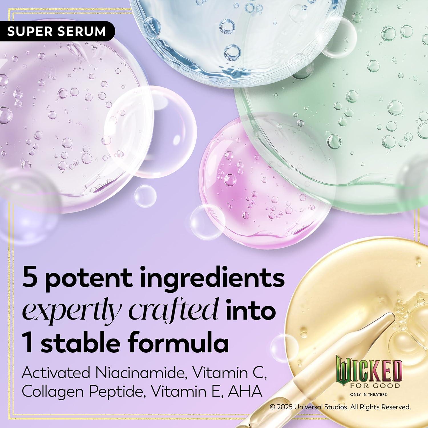 imageOlay Super Serum Trial Size Niacinamide Vitamin C amp E Collagen Peptide AHA 5in1 Skin Care Benefits Healthy Glow Brightening Hydrating Smoothing Firming Evens Tone AntiAging 04 OzWicked Bundle Super Serum Face Cleansing Melts