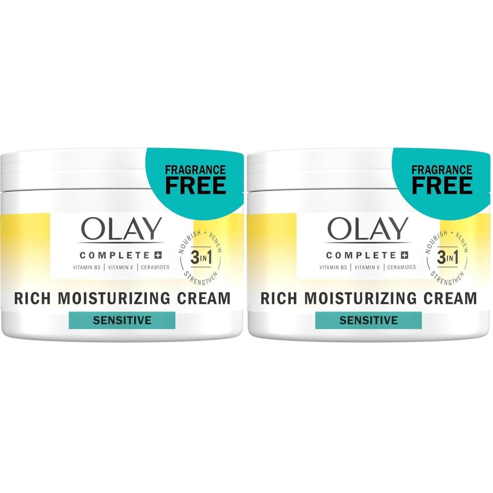 imageOlay Face Moisturizer Complete Rich Moisturizing Cream FragranceFree Gentle for Dry amp Sensitive Skin 3in1 Hydrating to Strengthen Nourish Renew Niacinamide Vitamin E amp Ceramides 85 oz85 Fl Oz Pack of 2