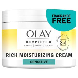 Olay Face Moisturizer, Complete+ Rich Moisturizing Cream – Fragrance-Free, Gentle for Dry & Sensitive Skin, 3-in-1 Hydrating to Strengthen, Nourish, Renew – Niacinamide, Vitamin E, & Ceramides, 8.5 oz(8.5 Fl Oz (Pack of 1))