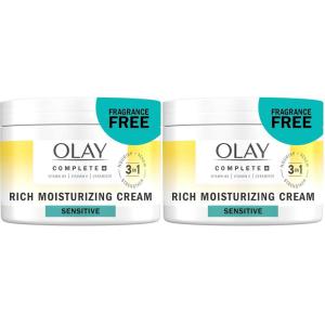 Olay Face Moisturizer, Complete+ Rich Moisturizing Cream – Fragrance-Free, Gentle for Dry & Sensitive Skin, 3-in-1 Hydrating to Strengthen, Nourish, Renew – Niacinamide, Vitamin E, & Ceramides, 8.5 oz(8.5 Fl Oz (Pack of 2))