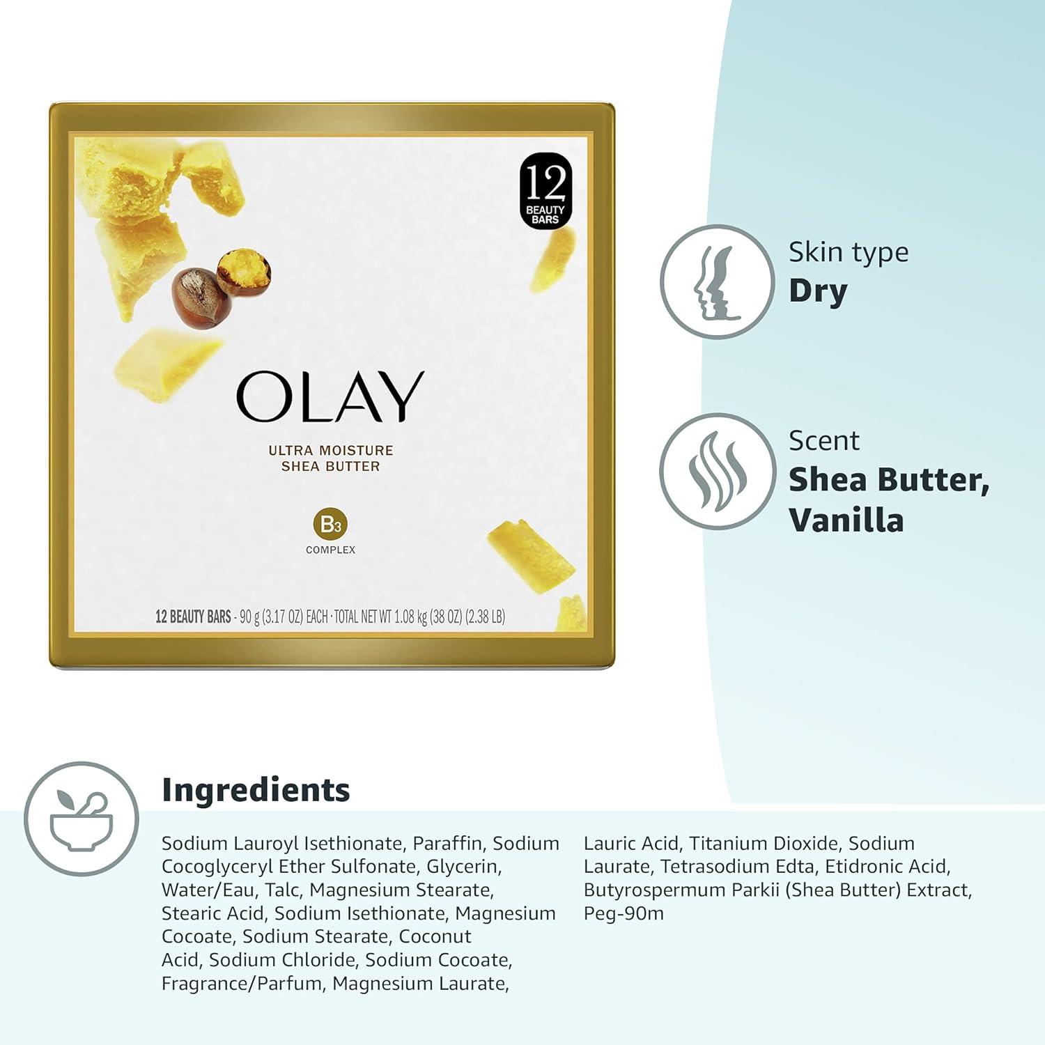 imageOlay Beauty Bar Ultra Moisture10x More Moisturizers Nourishing Conditioners Smooth amp Gentle on Skin Vitamin B3 Complex For All Skin Types Shea Butter Scent 317 oz Pack of 12317 Ounce Pack of 48
