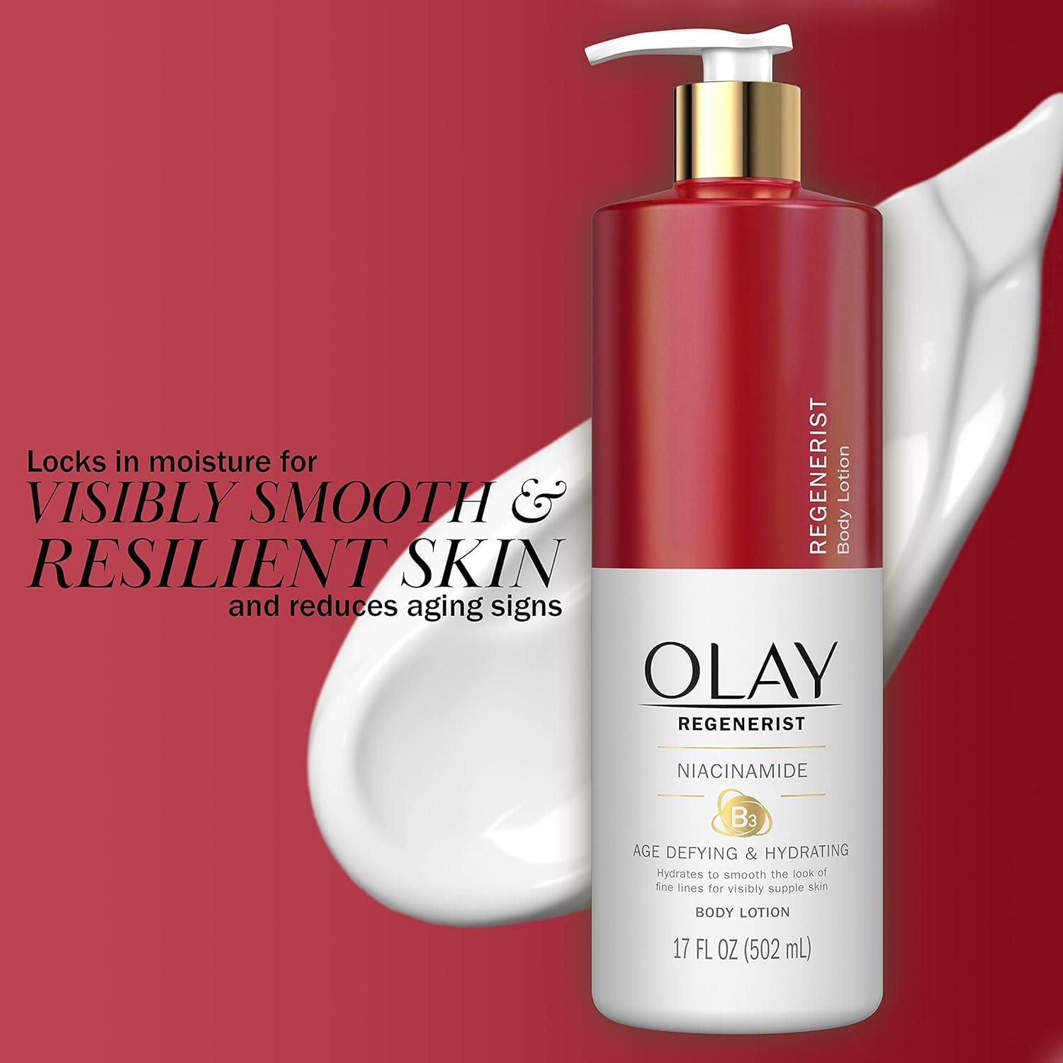 imageOlay Body Lotion for Women Age Defying amp Hydrating Dry Skin with Niacinamide 17 fl oz Pack of 4Age Defying Niacinimide
