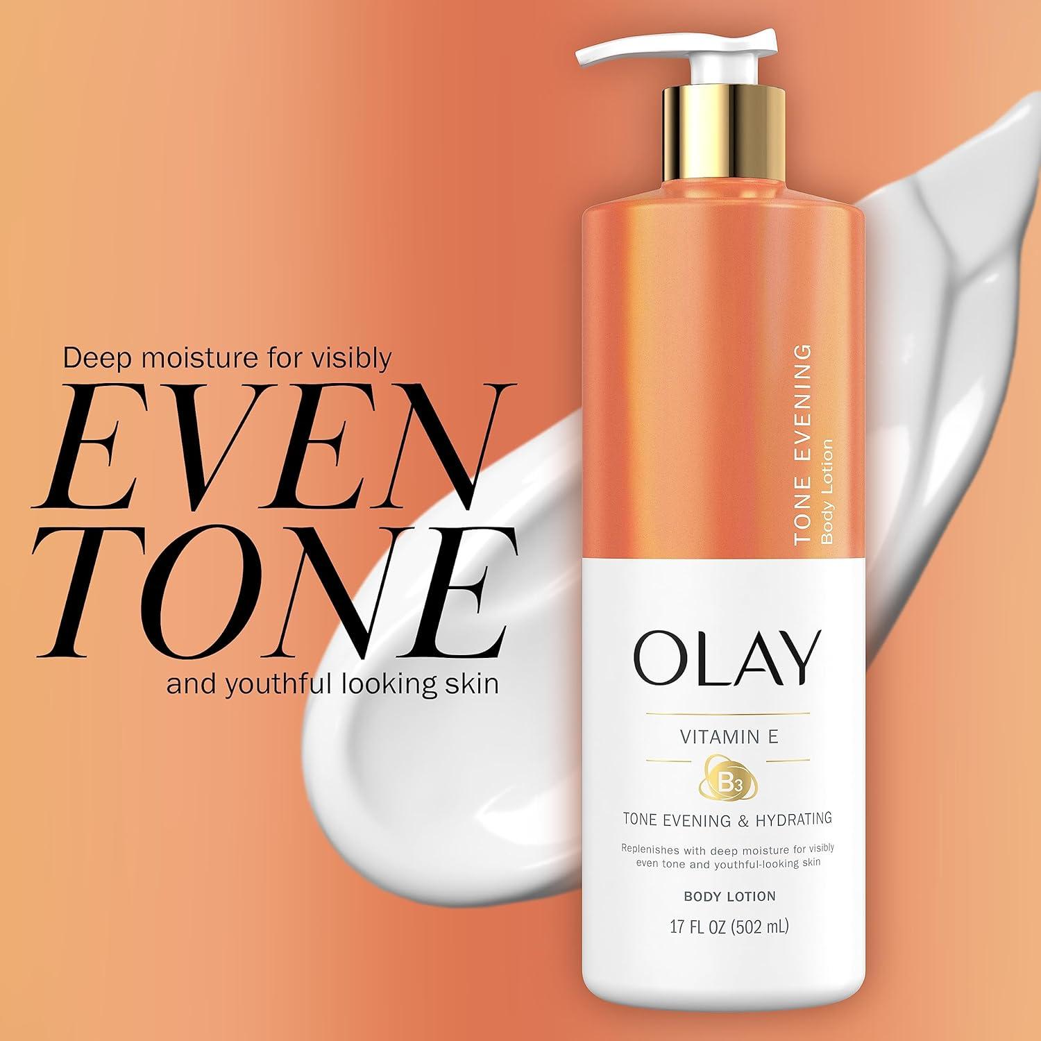 imageOlay Body Lotion for Women Age Defying amp Hydrating Dry Skin with Niacinamide 17 fl oz Pack of 4Tone Evening Vitamin E