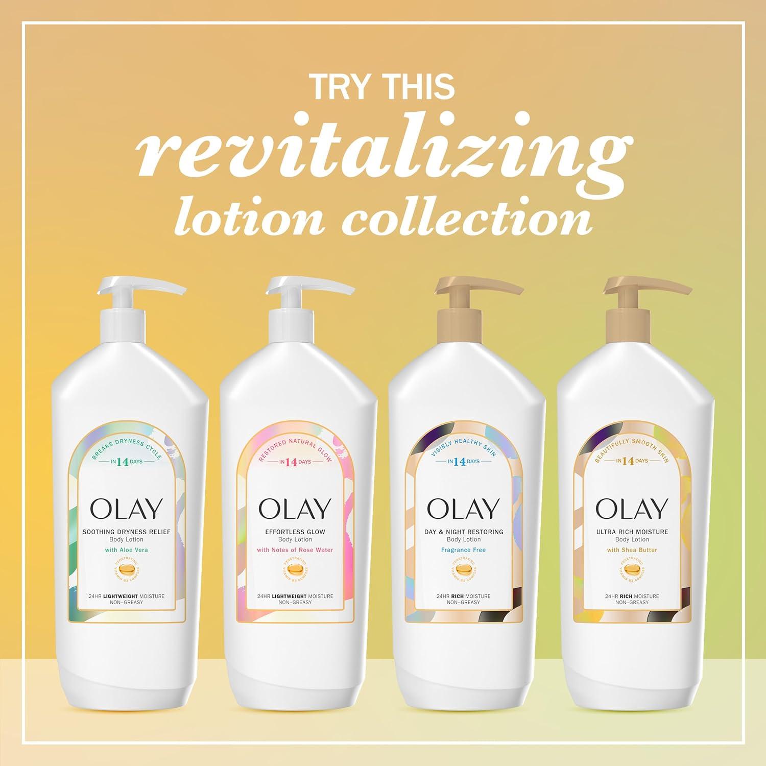 imageOlay Body Lotion for Women Day amp Night Restoring 24hr Moisturizing amp Deep Hydration Absorbs Instantly Penetrating Vitamin B3 Complex For All Skin Types Fragrance Free 18 fl ozShea Butter