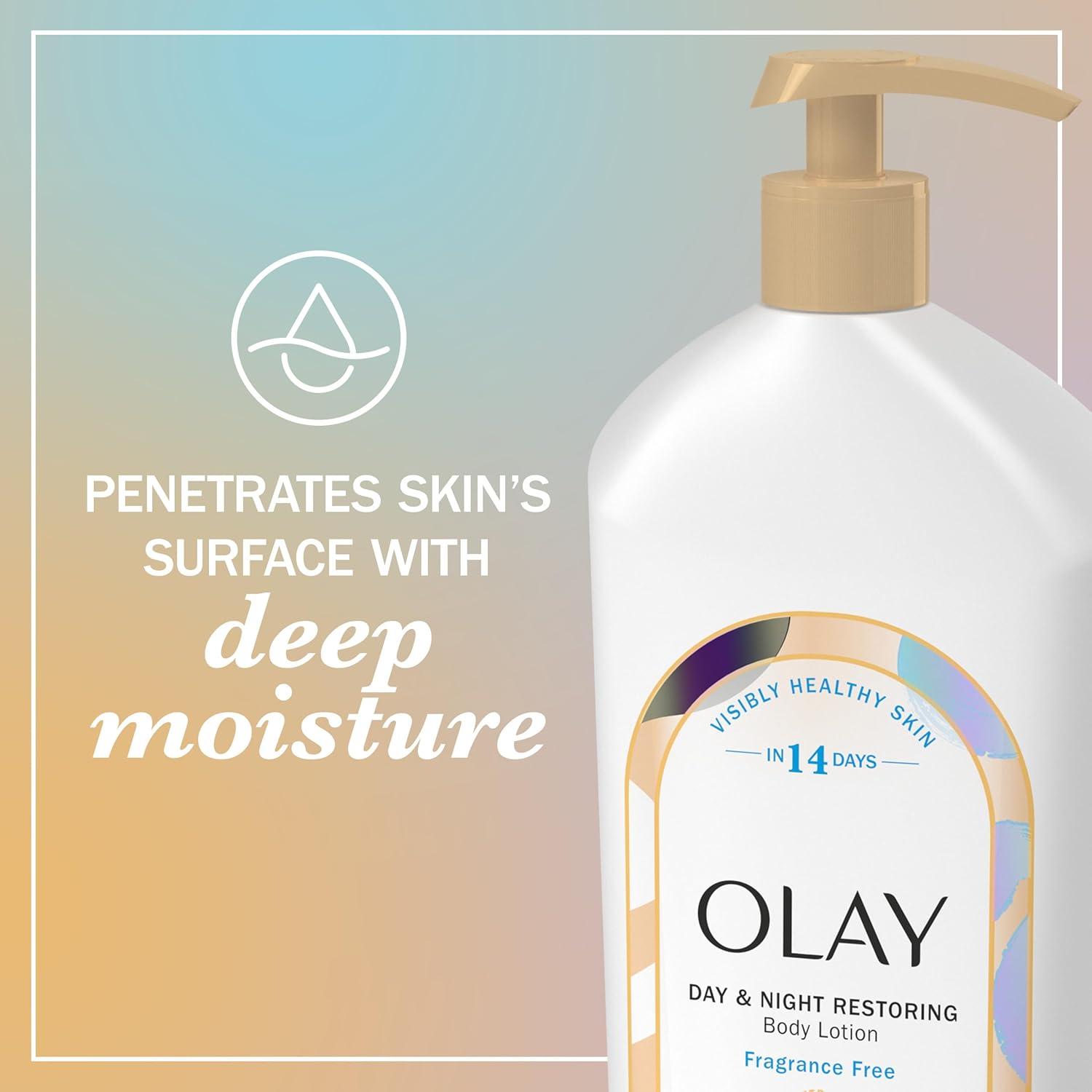 imageOlay Body Lotion for Women Day amp Night Restoring 24hr Moisturizing amp Deep Hydration Absorbs Instantly Penetrating Vitamin B3 Complex For All Skin Types Fragrance Free 18 fl ozFragranceFree