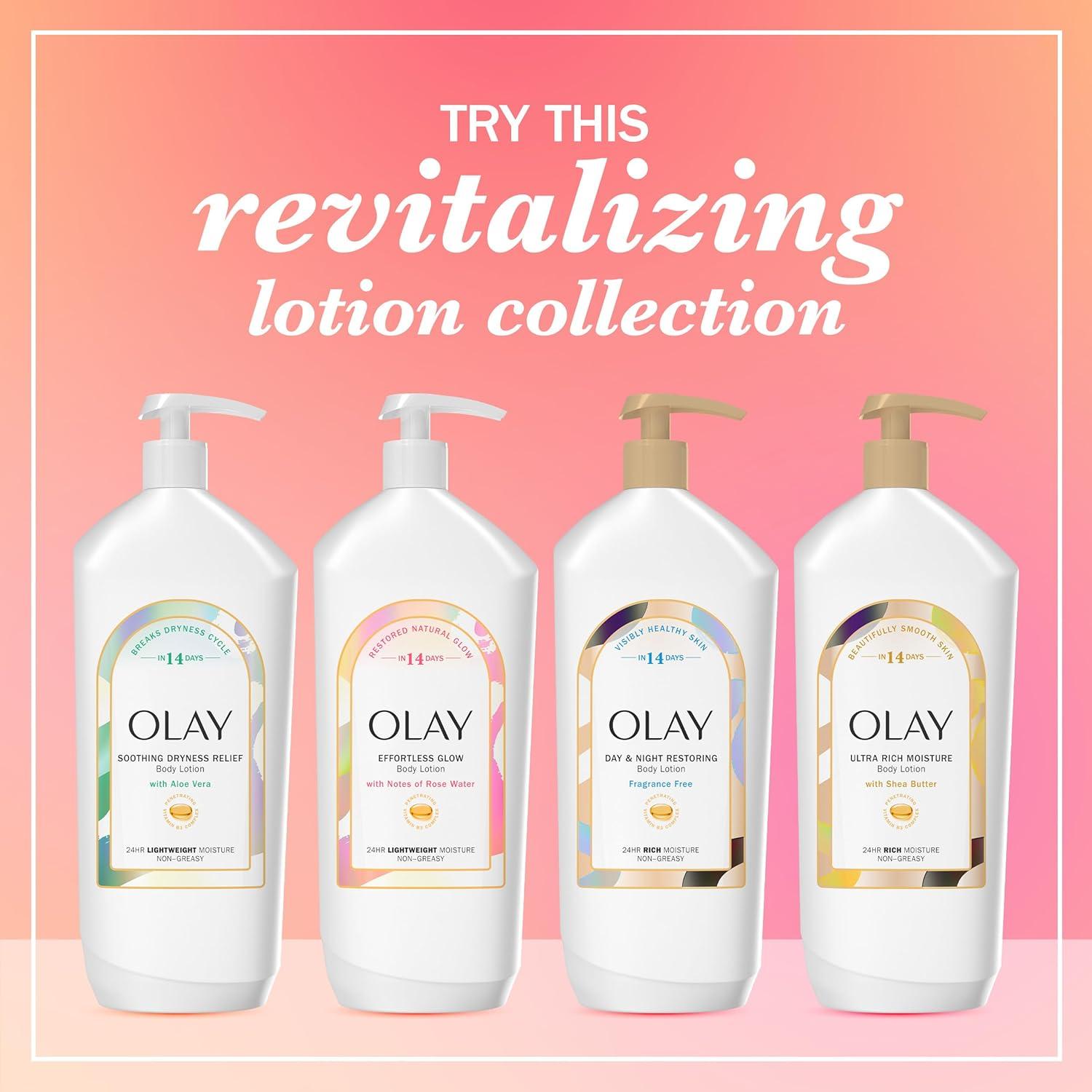 imageOlay Body Lotion for Women Day amp Night Restoring 24hr Moisturizing amp Deep Hydration Absorbs Instantly Penetrating Vitamin B3 Complex For All Skin Types Fragrance Free 18 fl ozRose