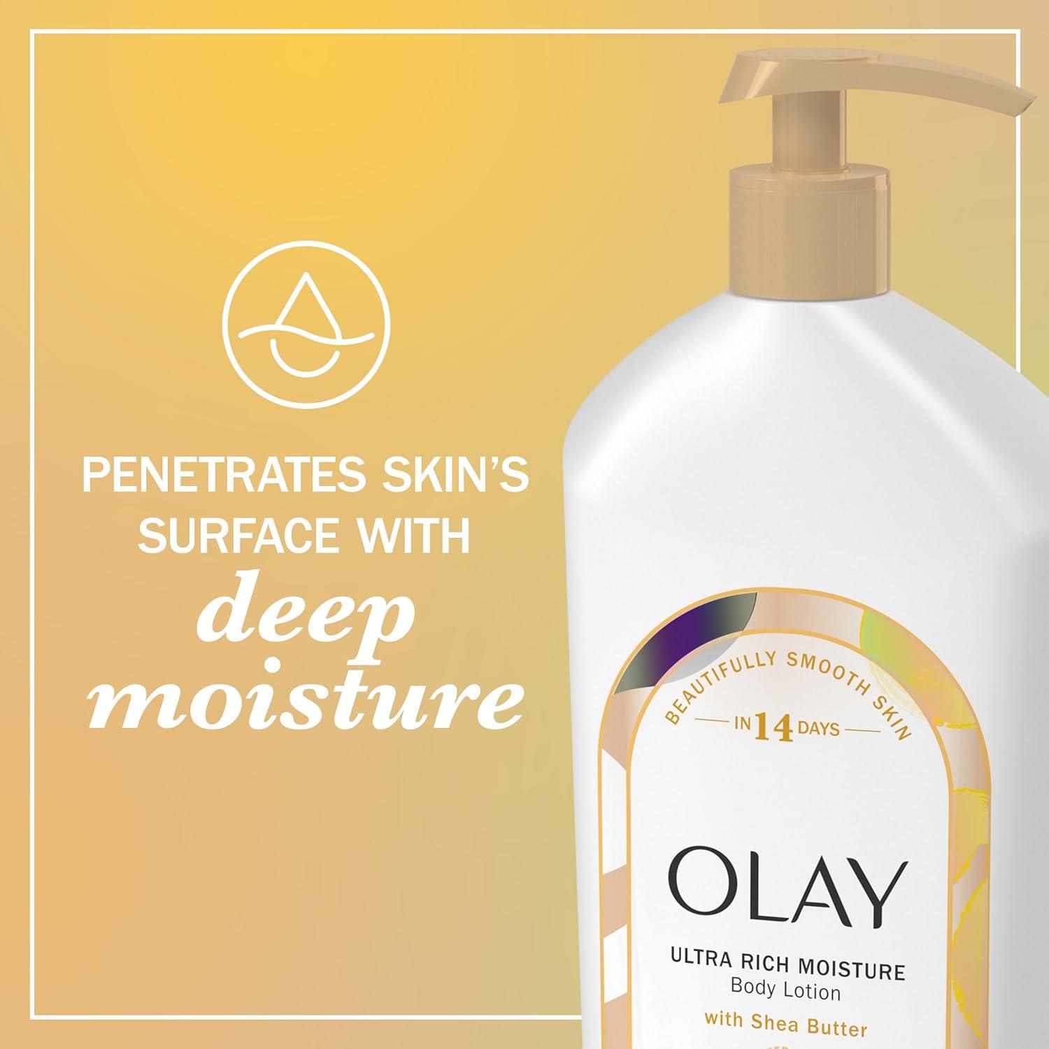 imageOlay Body Lotion for Women Day amp Night Restoring 24hr Moisturizing amp Deep Hydration Absorbs Instantly Penetrating Vitamin B3 Complex For All Skin Types Fragrance Free 18 fl ozShea Butter