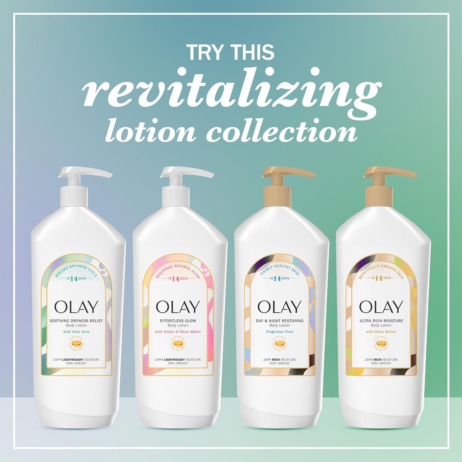 imageOlay Body Lotion for Women Day amp Night Restoring 24hr Moisturizing amp Deep Hydration Absorbs Instantly Penetrating Vitamin B3 Complex For All Skin Types Fragrance Free 18 fl ozAloe Vera