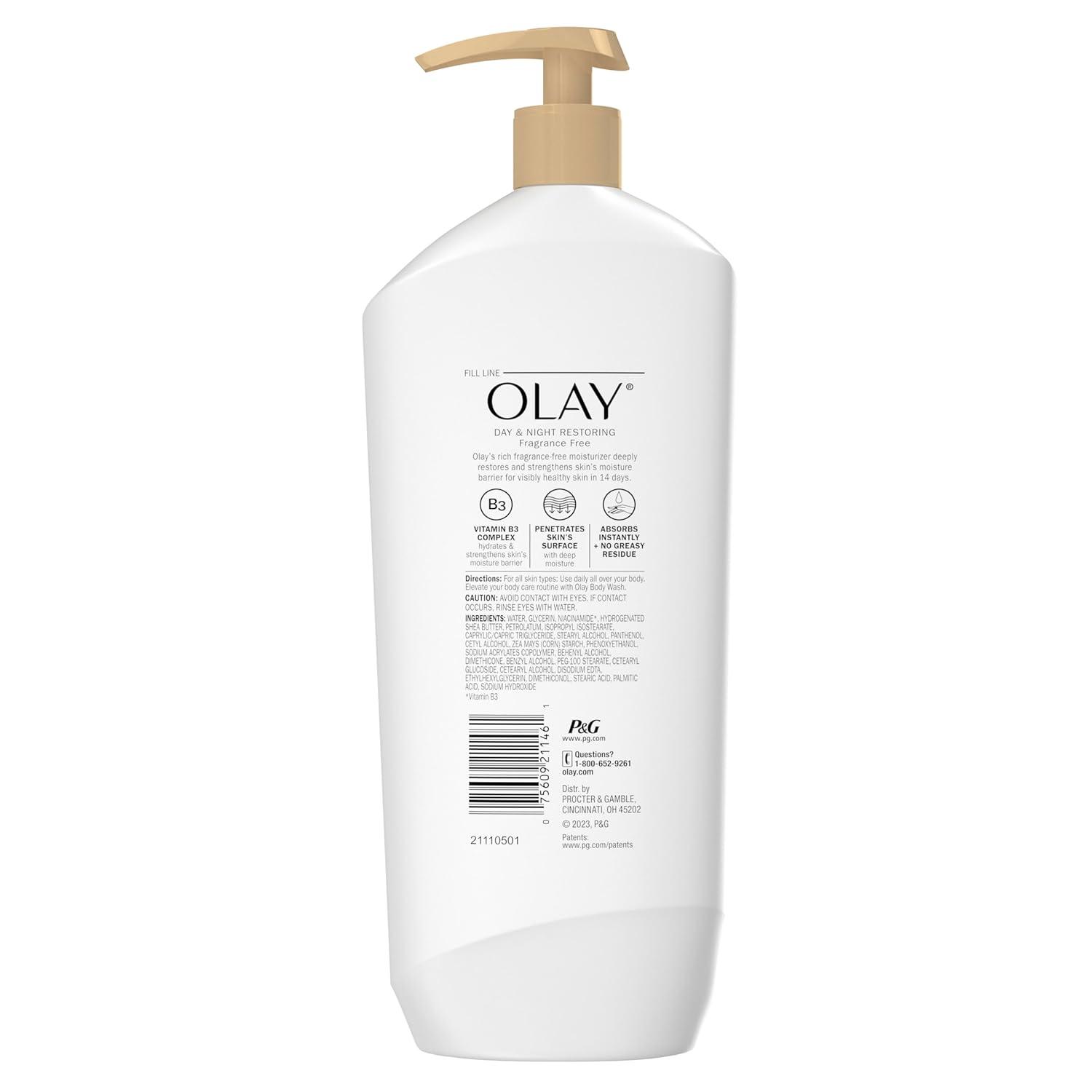 imageOlay Body Lotion for Women Day amp Night Restoring 24hr Moisturizing amp Deep Hydration Absorbs Instantly Penetrating Vitamin B3 Complex For All Skin Types Fragrance Free 18 fl ozFragranceFree