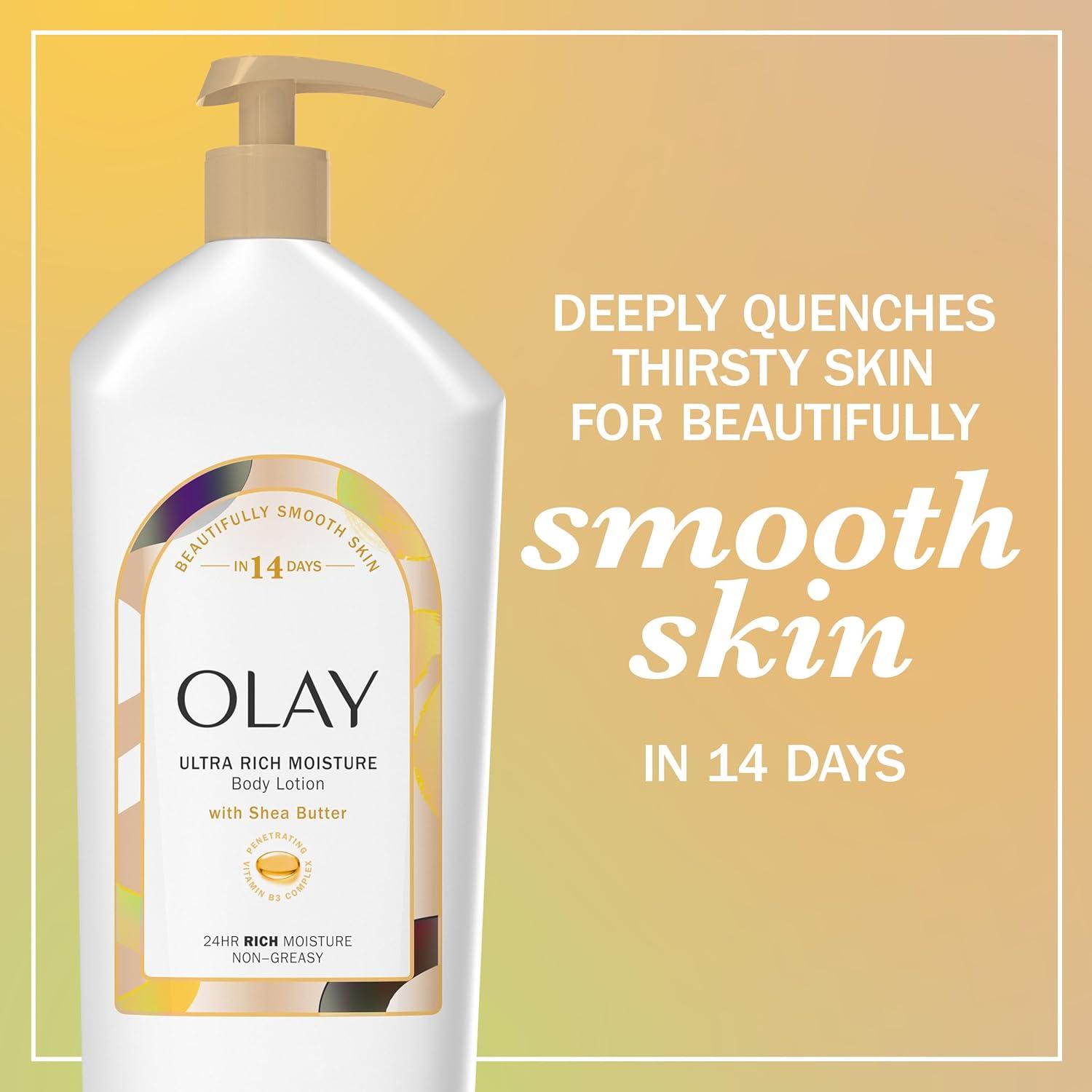 imageOlay Body Lotion for Women Day amp Night Restoring 24hr Moisturizing amp Deep Hydration Absorbs Instantly Penetrating Vitamin B3 Complex For All Skin Types Fragrance Free 18 fl ozShea Butter