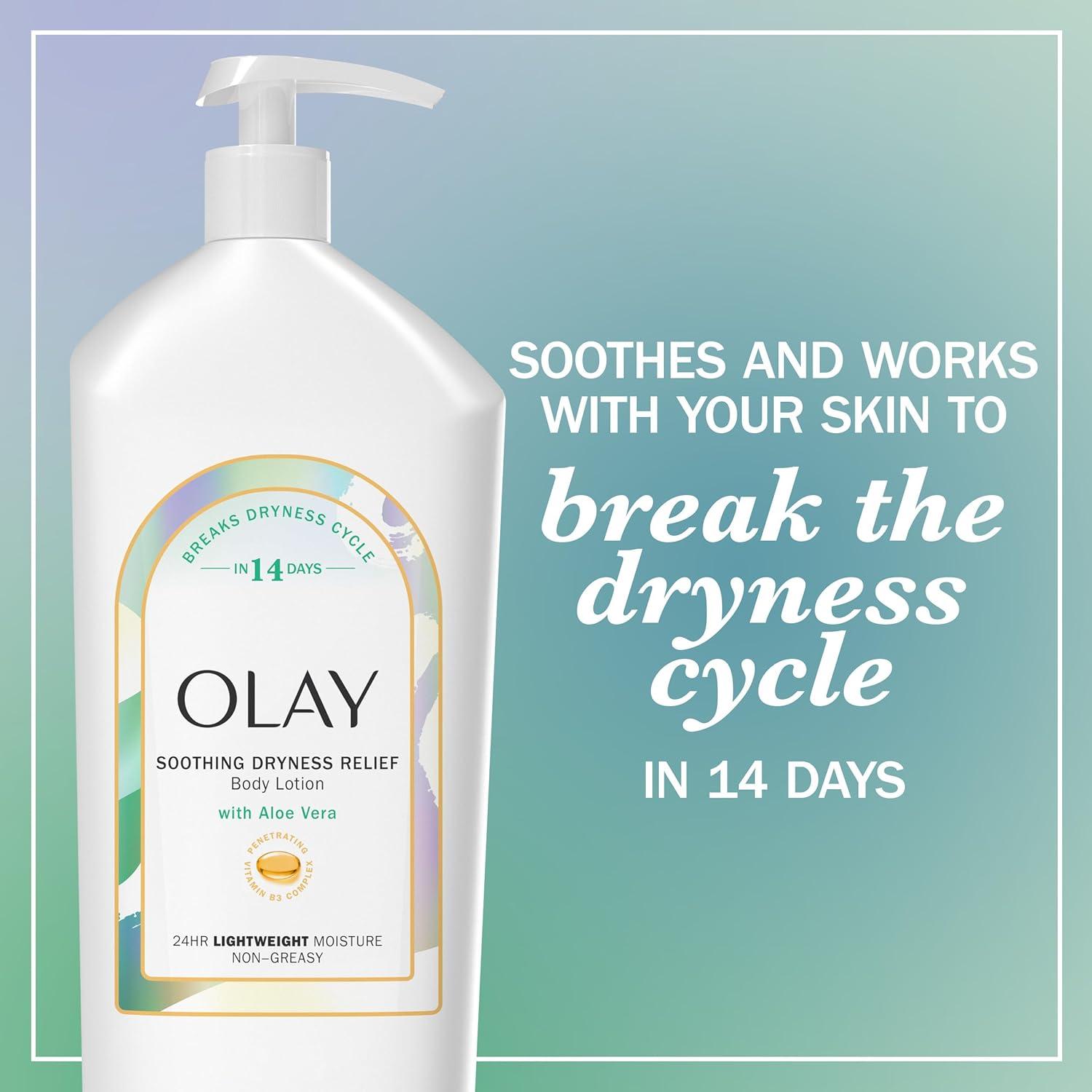 imageOlay Body Lotion for Women Day amp Night Restoring 24hr Moisturizing amp Deep Hydration Absorbs Instantly Penetrating Vitamin B3 Complex For All Skin Types Fragrance Free 18 fl ozAloe Vera
