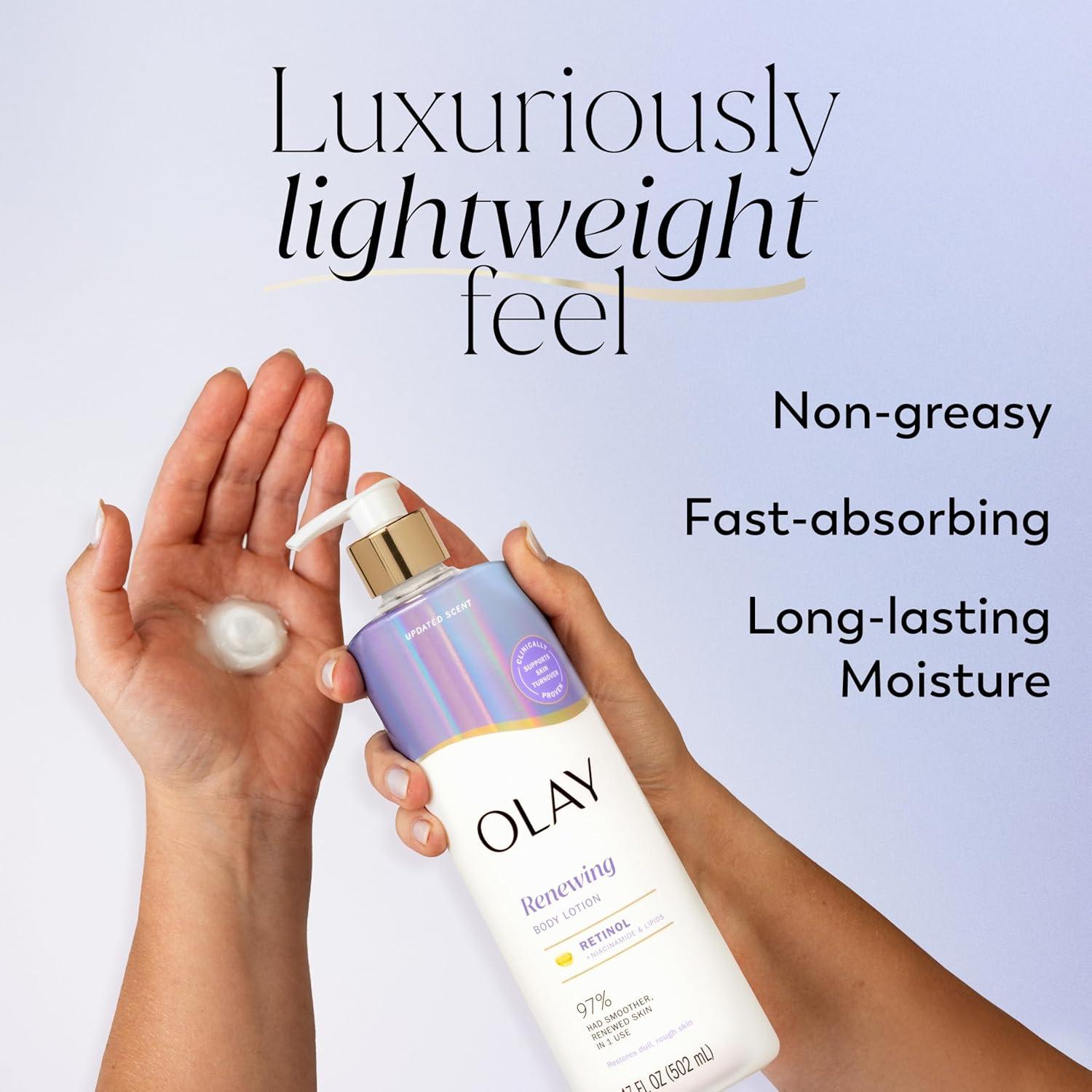 imageOlay Body Lotion for Women Smoothing with Retinol Serum Visibly Smoother Skin 24hr Moisture amp Hydration Fast Absorbing Formula Vitamin B3 Complex For All Skin Types 17 fl ozRetinol