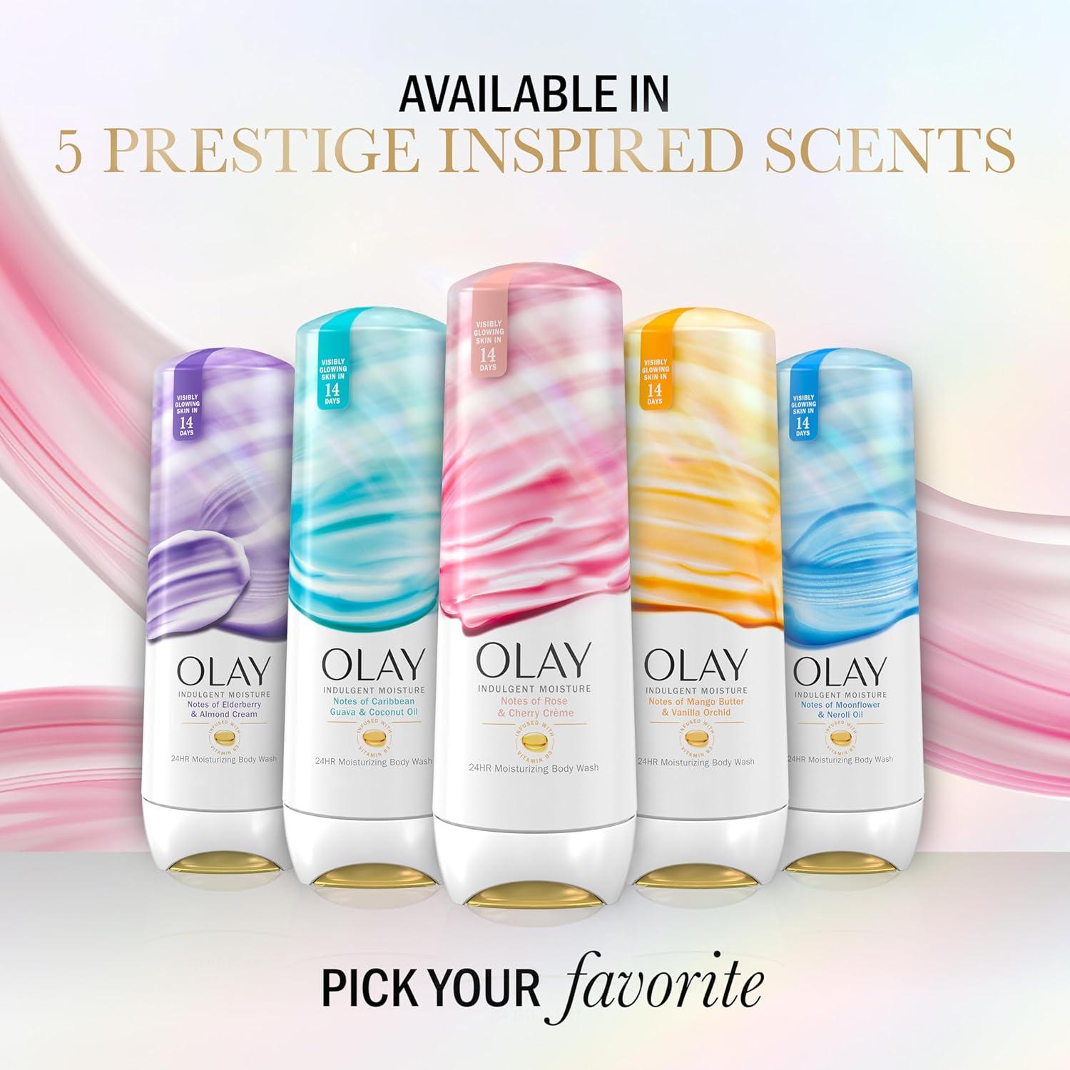 imageOlay Body Wash for Women Indulgent Moisture 24hr Moisturizing amp Nourishing Formula Infused with Vitamin B3 Complex Luxurious Fragrances Elderberry amp Almond Cream Scent 20 fl ozMango Butter Vanilla Orchid