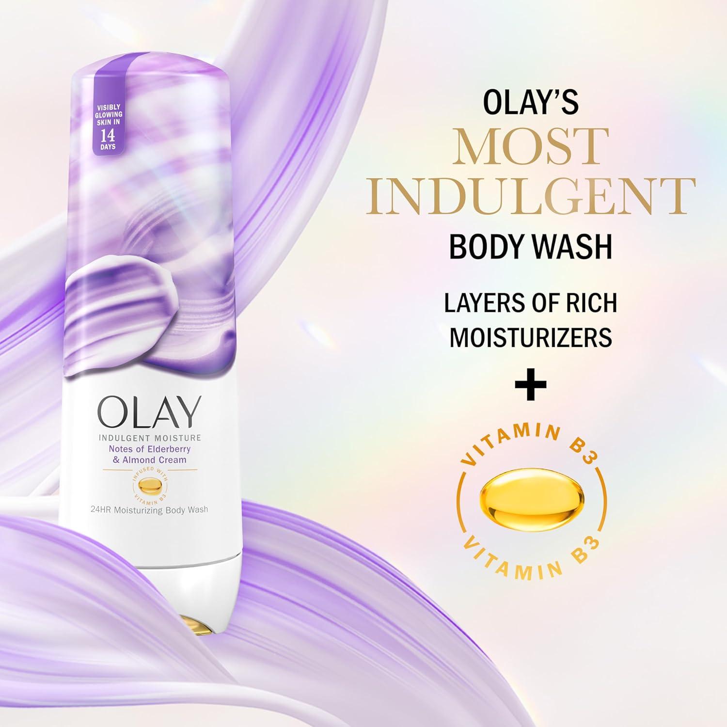 imageOlay Body Wash for Women Indulgent Moisture 24hr Moisturizing amp Nourishing Formula Infused with Vitamin B3 Complex Luxurious Fragrances Elderberry amp Almond Cream Scent 20 fl ozElderberry Almond Cream