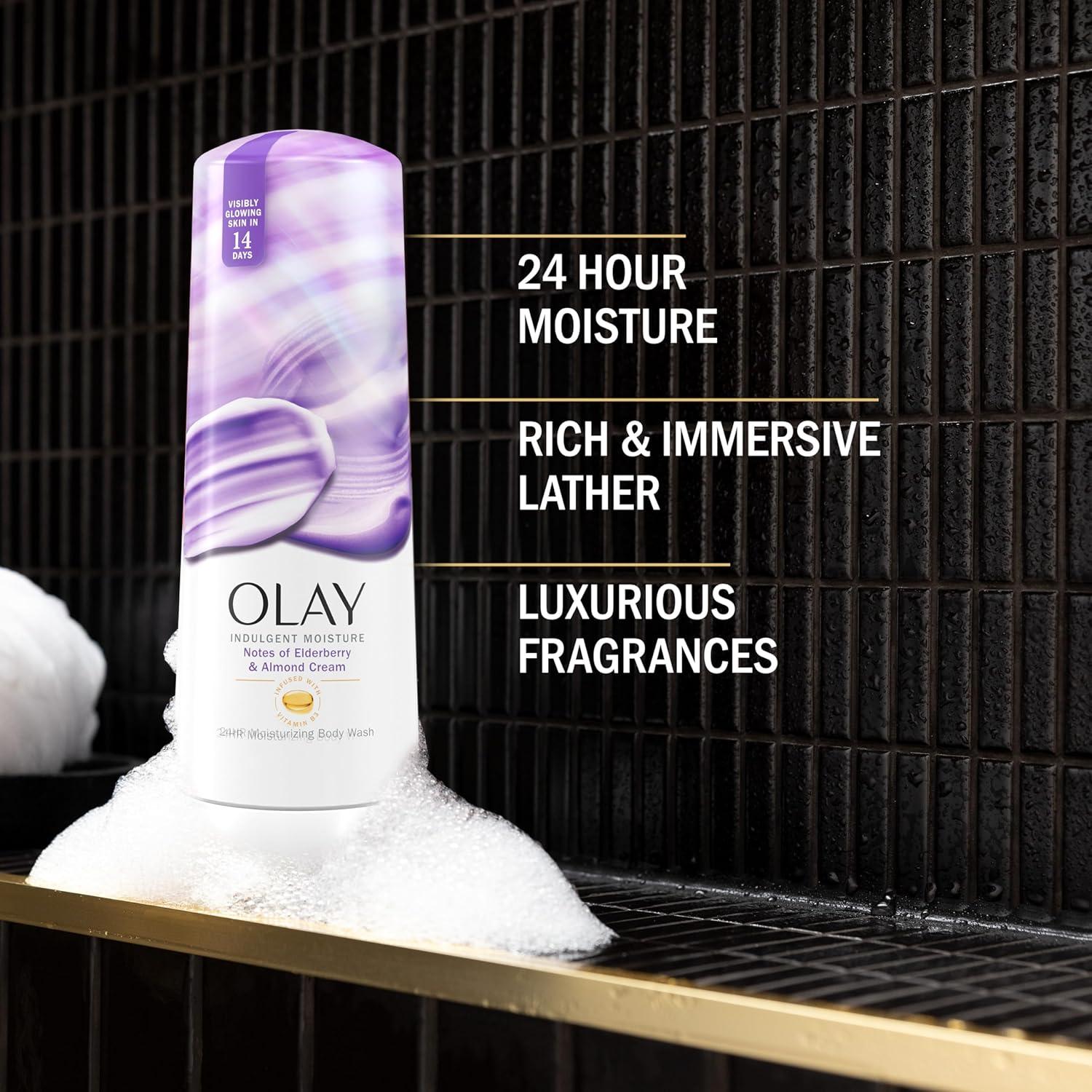 imageOlay Body Wash for Women Indulgent Moisture 24hr Moisturizing amp Nourishing Formula Infused with Vitamin B3 Complex Luxurious Fragrances Elderberry amp Almond Cream Scent 20 fl ozElderberry Almond Cream