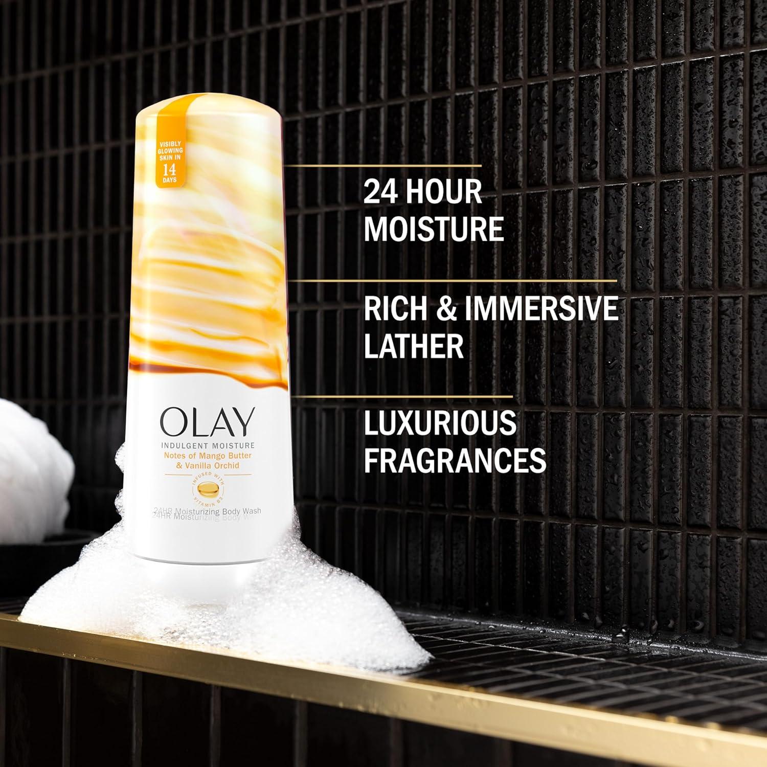 imageOlay Body Wash for Women Indulgent Moisture 24hr Moisturizing amp Nourishing Formula Infused with Vitamin B3 Complex Luxurious Fragrances Elderberry amp Almond Cream Scent 20 fl ozMango Butter Vanilla Orchid