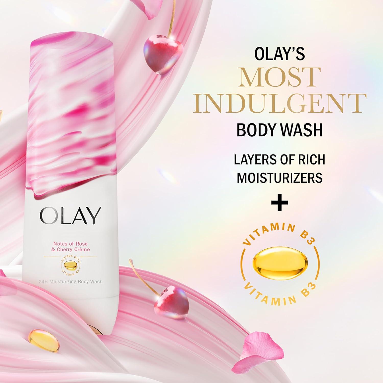imageOlay Body Wash for Women Indulgent Moisture 24hr Moisturizing amp Nourishing Formula Infused with Vitamin B3 Complex Luxurious Fragrances Elderberry amp Almond Cream Scent 20 fl ozRose Cherry Creme