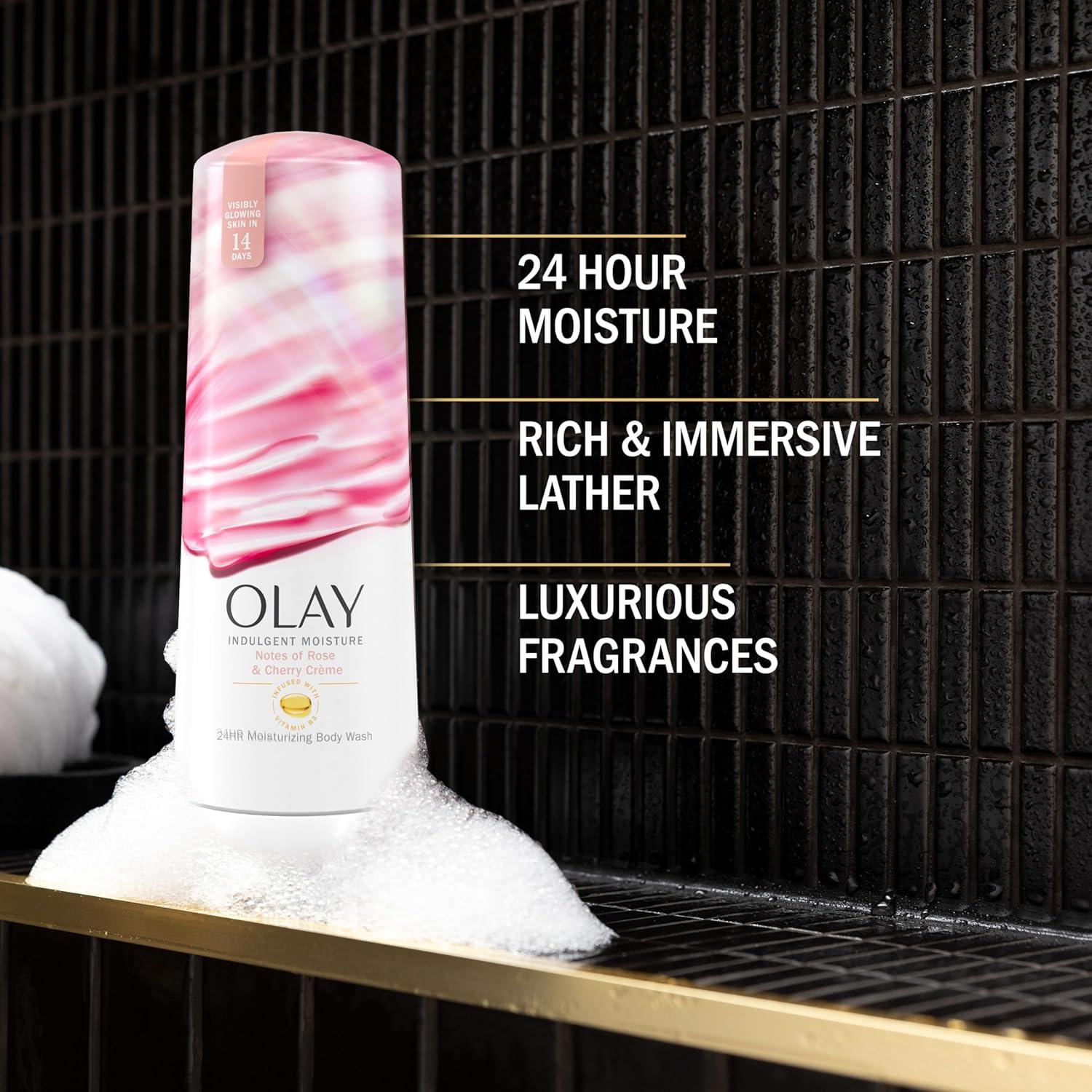 imageOlay Body Wash for Women Indulgent Moisture 24hr Moisturizing amp Nourishing Formula Infused with Vitamin B3 Complex Luxurious Fragrances Elderberry amp Almond Cream Scent 20 fl ozRose Cherry Creme