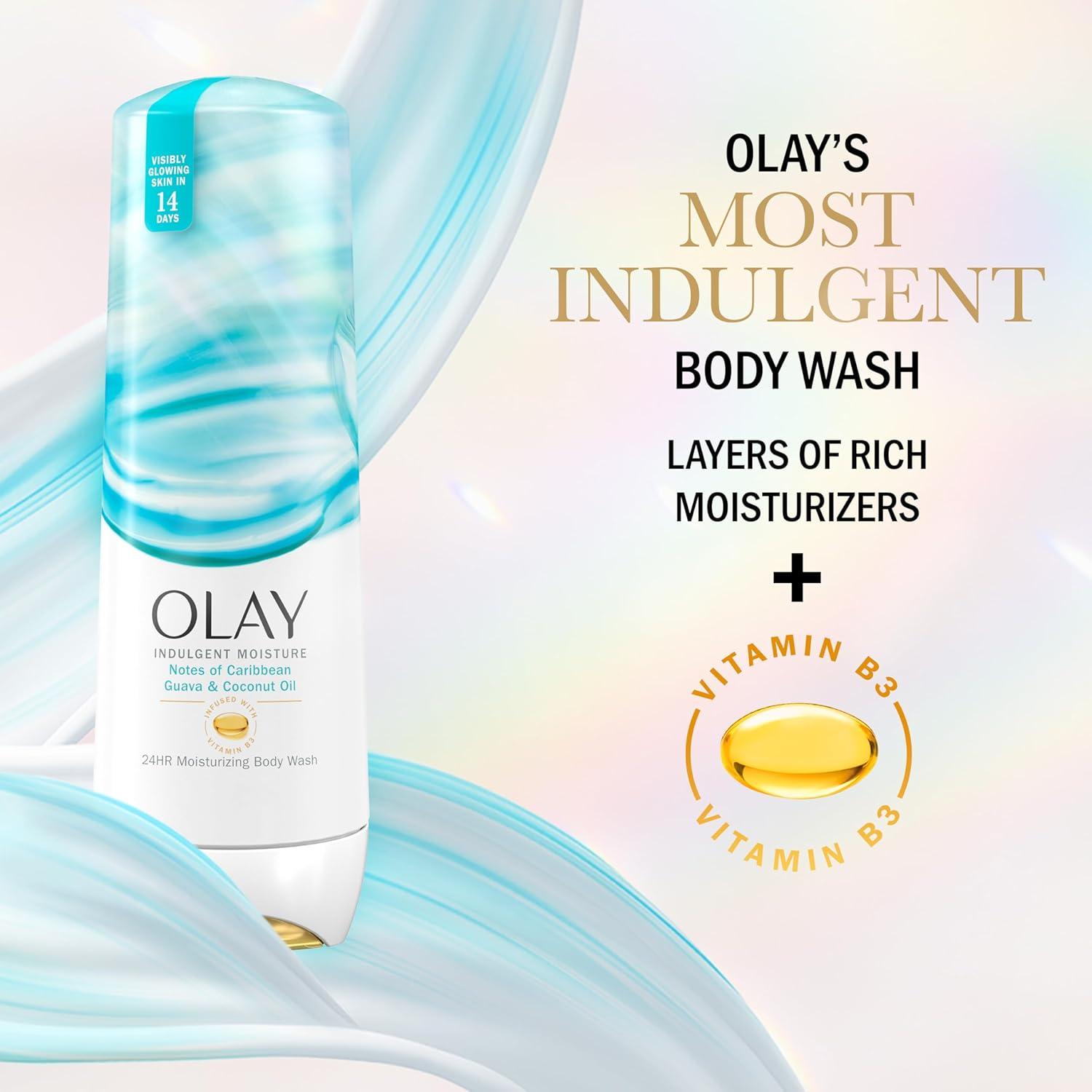 imageOlay Body Wash for Women Indulgent Moisture 24hr Moisturizing amp Nourishing Formula Infused with Vitamin B3 Complex Luxurious Fragrances Elderberry amp Almond Cream Scent 20 fl ozGuava Coconut