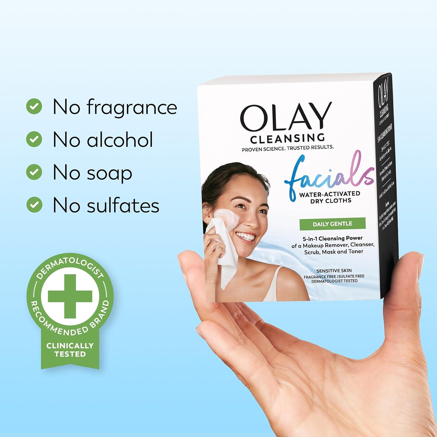 imageOlay Eye Makeup Remover Wipes Daily Facials Gentle Face Cleanser for Sensitive Skin Alcohol and Fragrance Free Soft Face Wash Towels Travel Essentials for Women Dry Cloths 99 ct 3 X 33ct