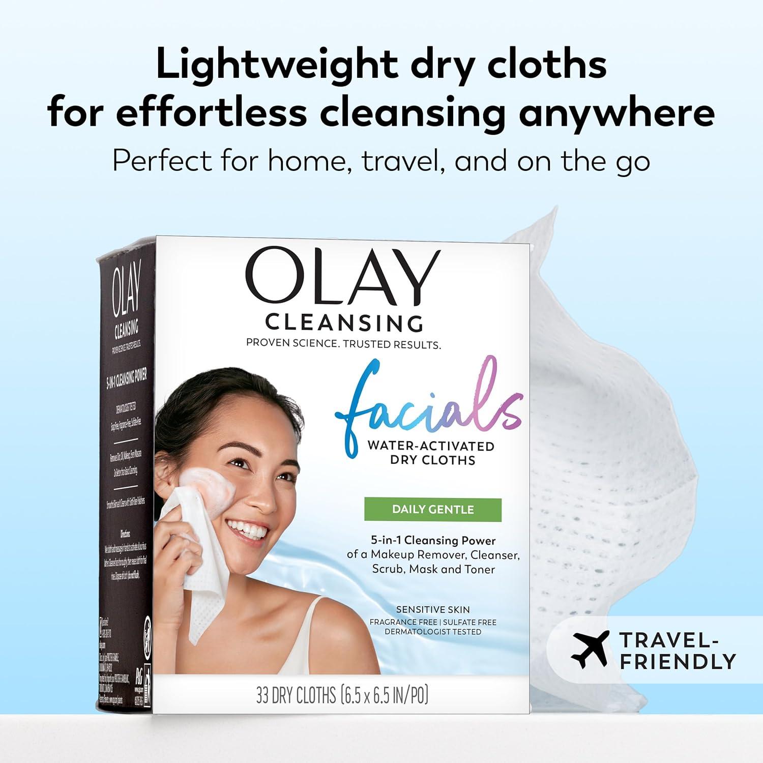 imageOlay Eye Makeup Remover Wipes Daily Facials Gentle Face Cleanser for Sensitive Skin Alcohol and Fragrance Free Soft Face Wash Towels Travel Essentials for Women Dry Cloths 99 ct 3 X 33ct