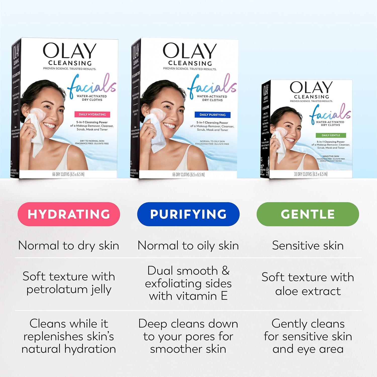 imageOlay Eye Makeup Remover Wipes Daily Facials Gentle Face Cleanser for Sensitive Skin Alcohol and Fragrance Free Soft Face Wash Towels Travel Essentials for Women Dry Cloths 99 ct 3 X 33ct