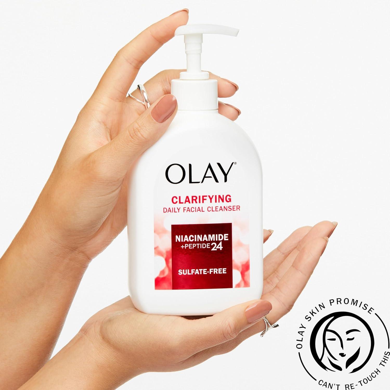 imageOlay Face Wash Daily Facial Cleanser with Niacinamide Peptides amp Glycerin Clarifying Refreshes Skin Surface Refines Appearance of Pores SulfateFree ParabenFree OilFree 16 Oz16 Fl Oz Pack of 2