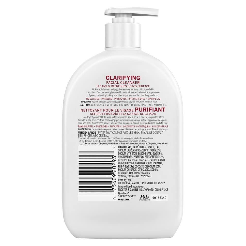 imageOlay Face Wash Daily Facial Cleanser with Niacinamide Peptides amp Glycerin Clarifying Refreshes Skin Surface Refines Appearance of Pores SulfateFree ParabenFree OilFree 16 Oz16 Fl Oz Pack of 2