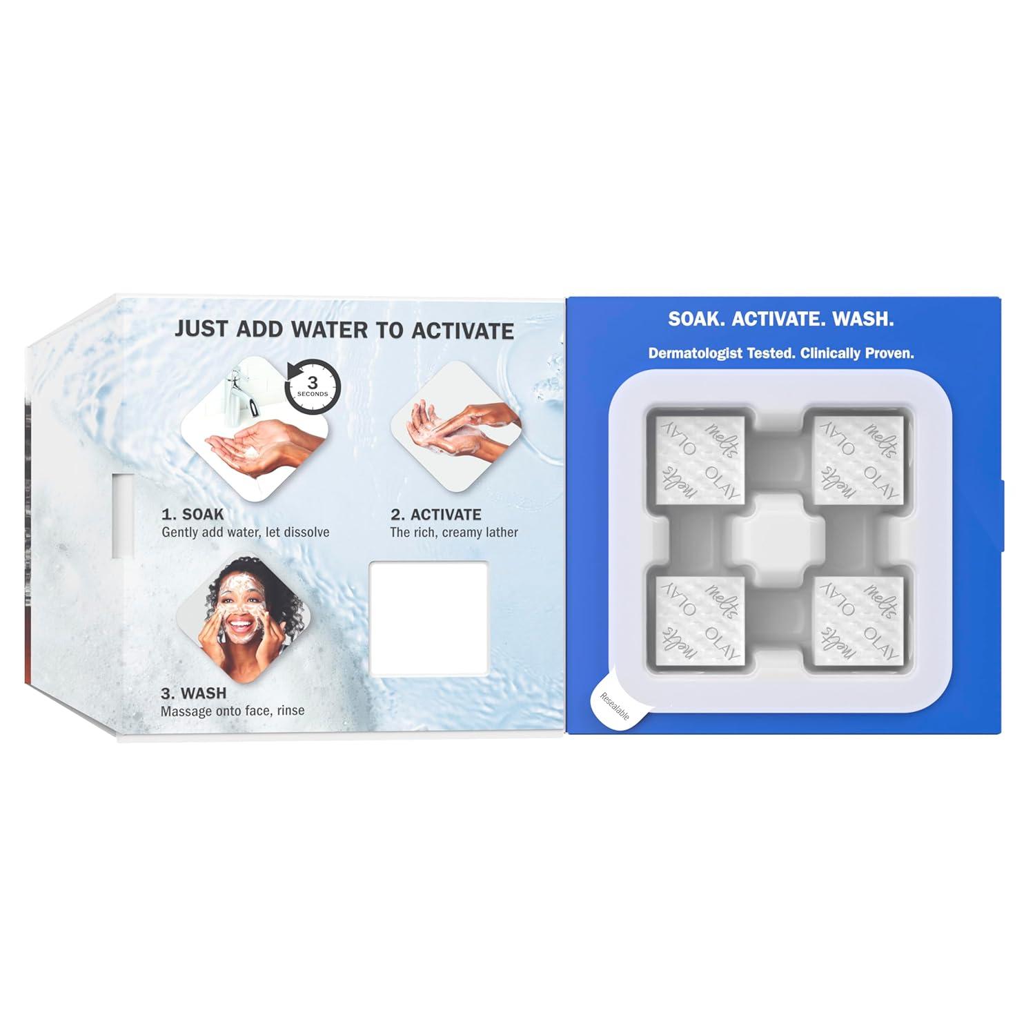 imageOlay Face Wash Vitamin C Cleansing Melts Daily Use Gentle Cleanser For All Skin Types Travel Size Soft Citrus Scent WaterActivated to Clean Tone and Refresh 64ct 2 Pack x 32ctHyaluronic