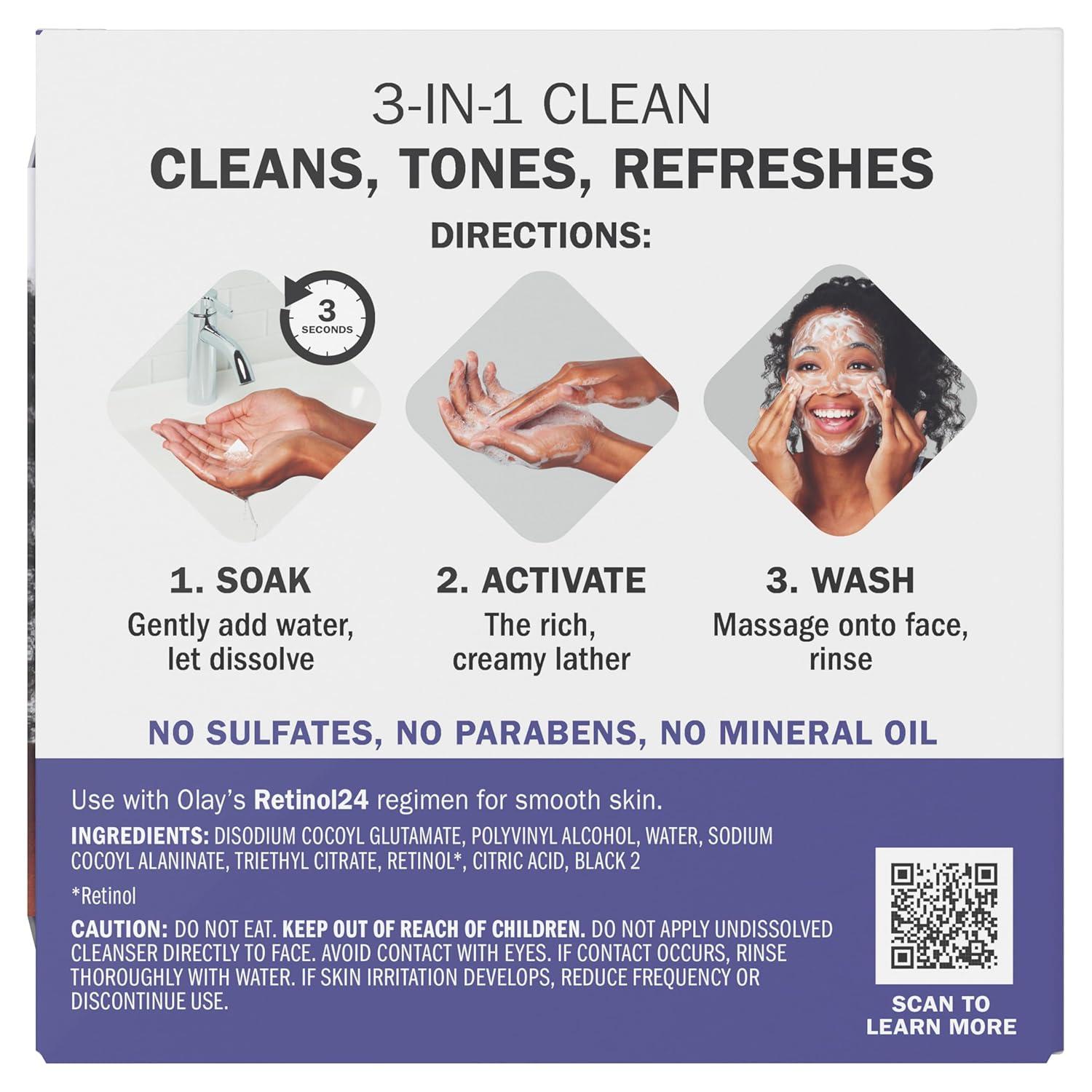 imageOlay Face Wash Vitamin C Cleansing Melts Daily Use Gentle Cleanser For All Skin Types Travel Size Soft Citrus Scent WaterActivated to Clean Tone and Refresh 64ct 2 Pack x 32ctRetinol