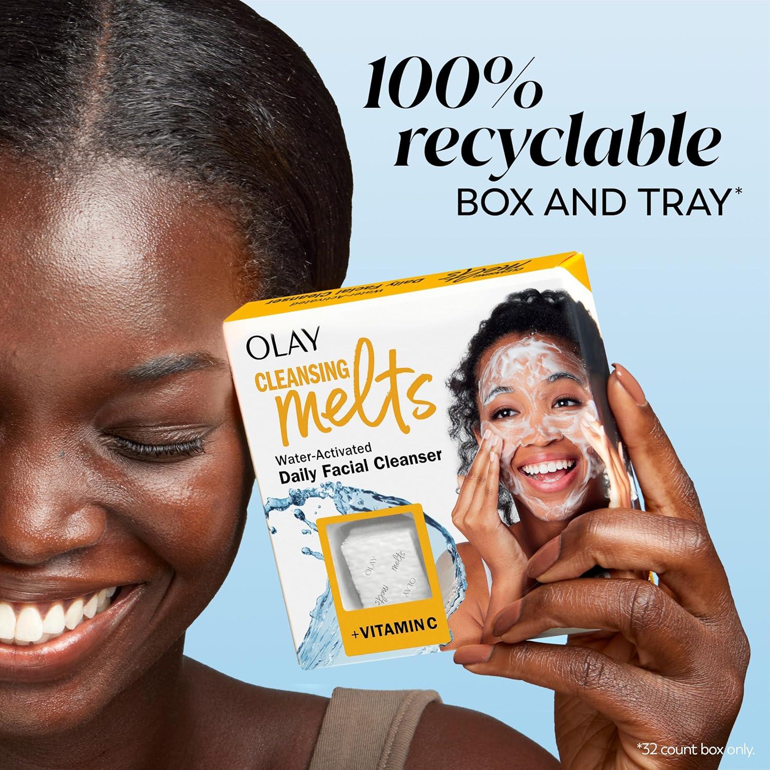 imageOlay Face Wash Vitamin C Cleansing Melts Daily Use Gentle Cleanser For All Skin Types Travel Size Soft Citrus Scent WaterActivated to Clean Tone and Refresh 64ct 2 Pack x 32ctVitamin C