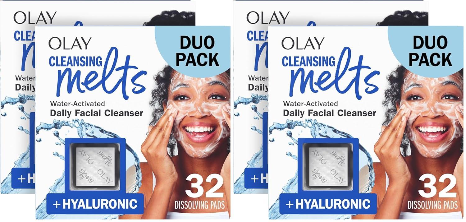 imageOlay Face Wash Vitamin C Cleansing Melts Daily Use Gentle Cleanser For All Skin Types Travel Size Soft Citrus Scent WaterActivated to Clean Tone and Refresh 64ct 2 Pack x 32ctHyaluronic