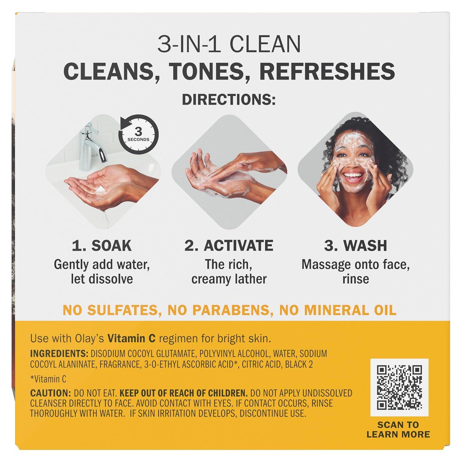 imageOlay Face Wash Vitamin C Cleansing Melts Daily Use Gentle Cleanser For All Skin Types Travel Size Soft Citrus Scent WaterActivated to Clean Tone and Refresh 64ct 2 Pack x 32ctVitamin C