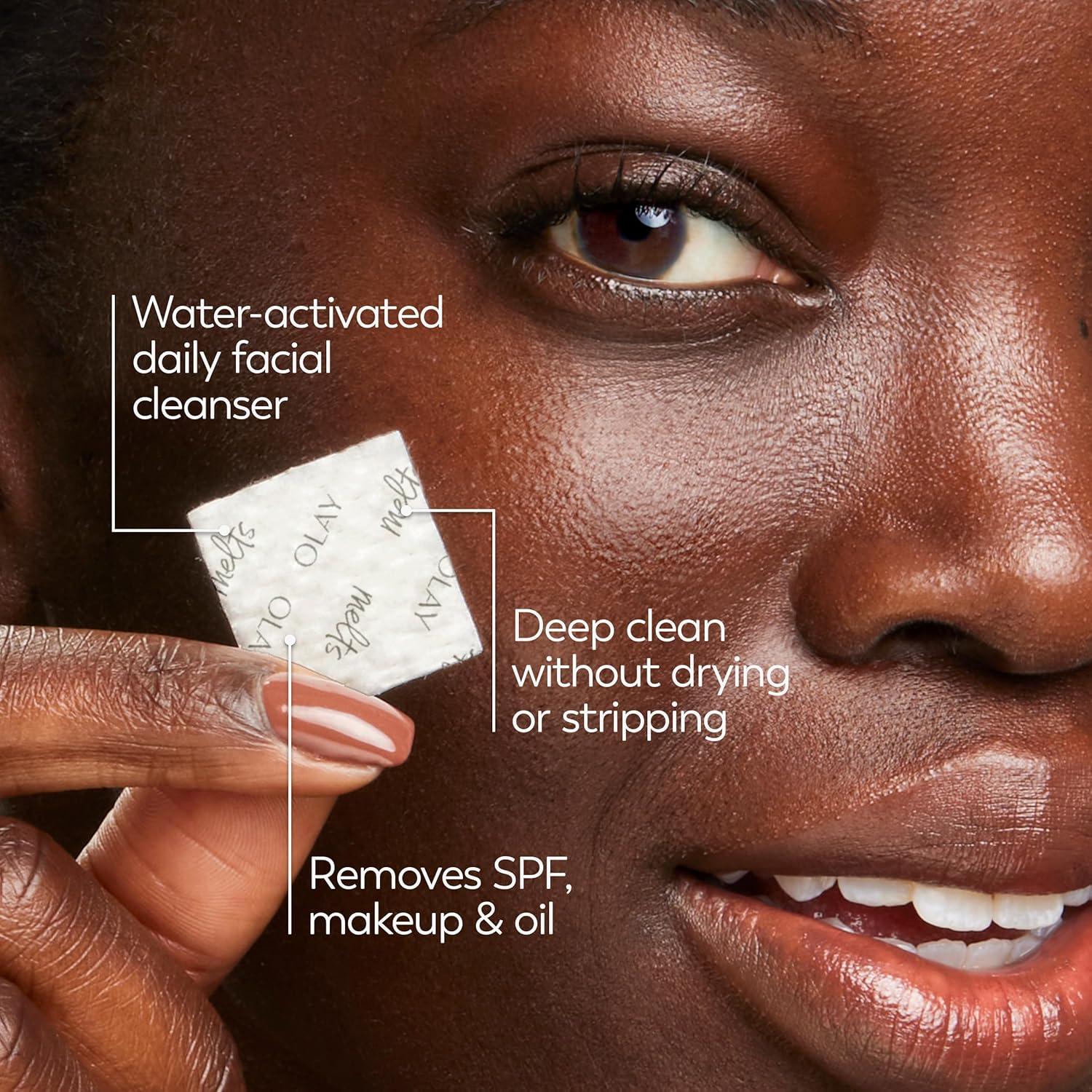 imageOlay Face Wash Vitamin C Cleansing Melts Daily Use Gentle Cleanser For All Skin Types Travel Size Soft Citrus Scent WaterActivated to Clean Tone and Refresh 64ct 2 Pack x 32ctHyaluronic