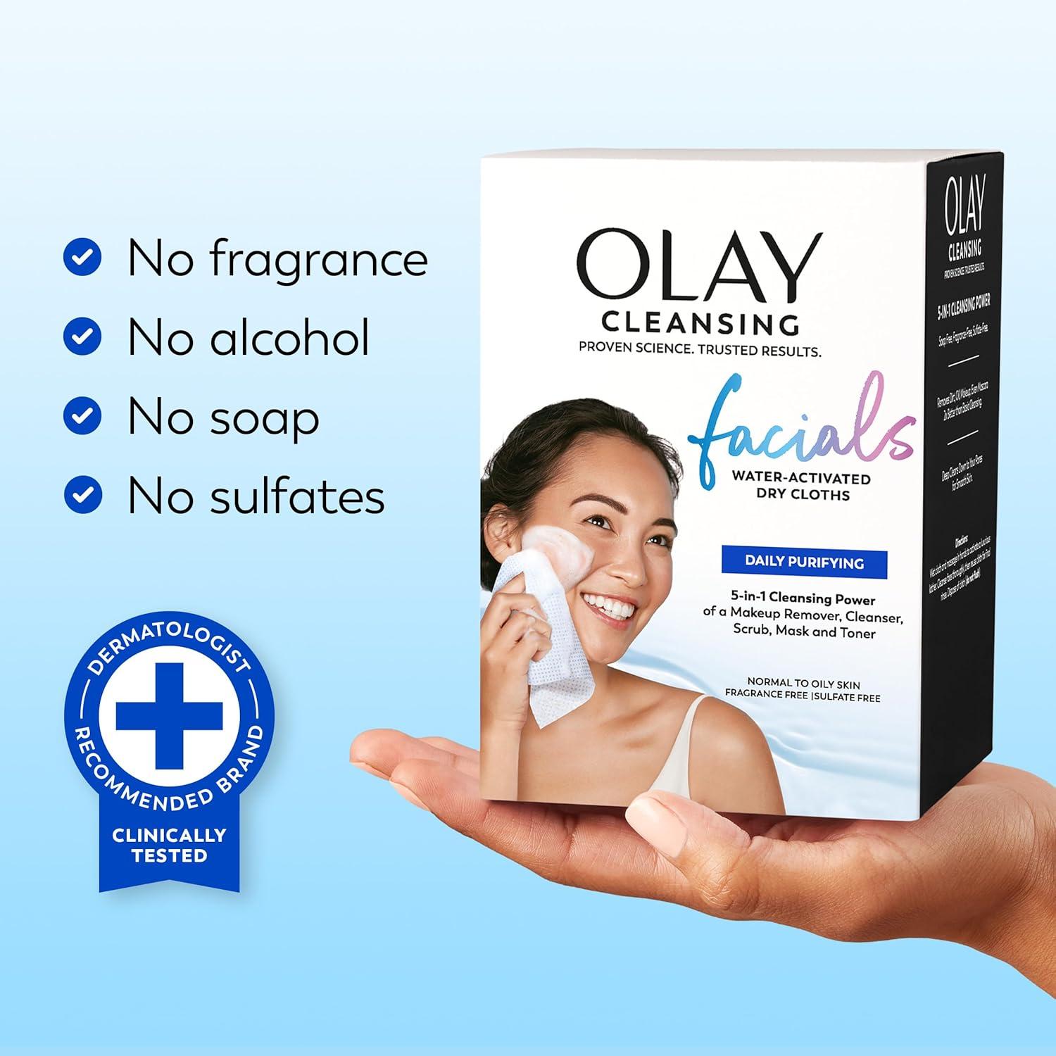 imageOlay Makeup Remover Wipes Daily Facials Hydrating Face Cleanser for Normal to Dry Skin Alcohol amp Fragrance Free Soft Face Wash Towels Travel Essentials for Women Convenient Dry Cloths 66 ctPurifying Clean