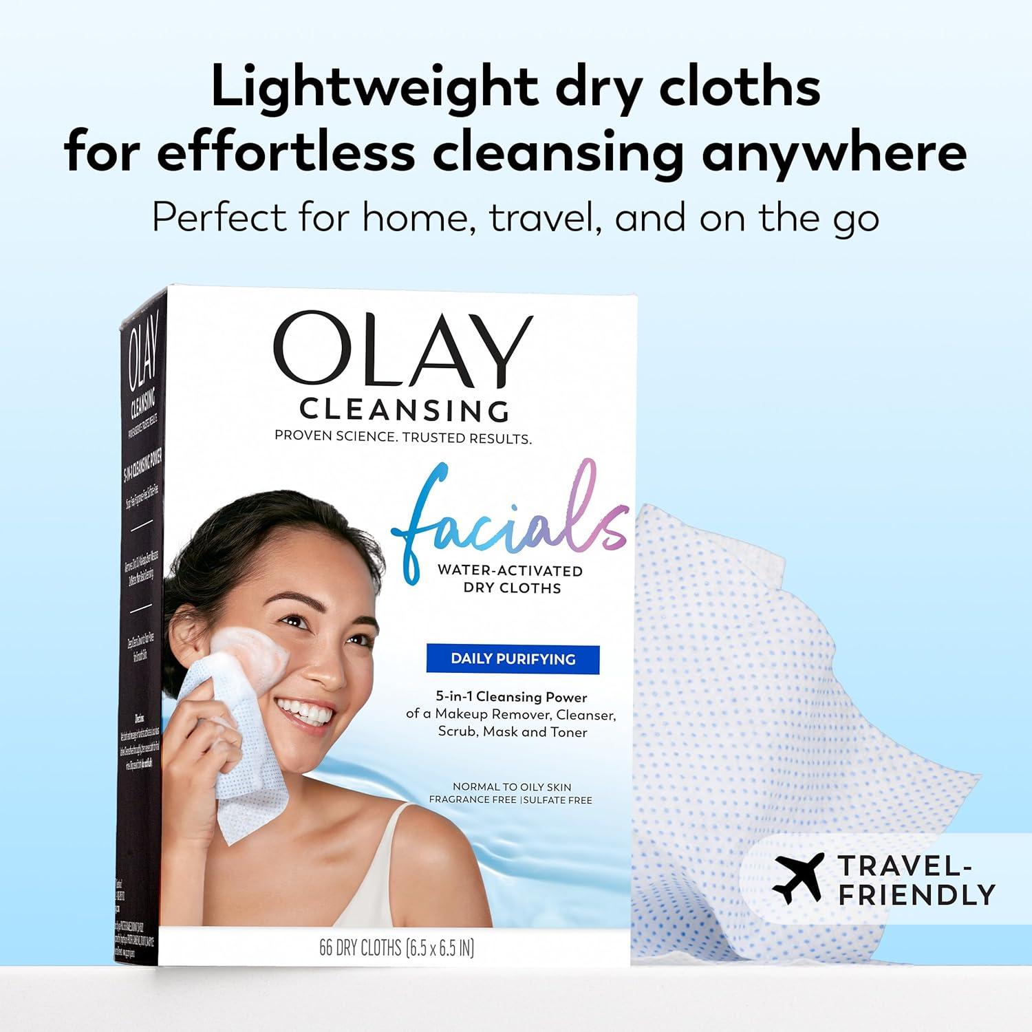 imageOlay Makeup Remover Wipes Daily Facials Hydrating Face Cleanser for Normal to Dry Skin Alcohol amp Fragrance Free Soft Face Wash Towels Travel Essentials for Women Convenient Dry Cloths 66 ctPurifying Clean