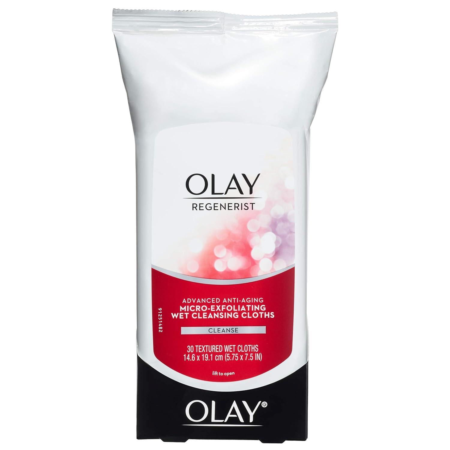 imageOlay Makeup Remover Wipes Regenerist MicroExfoliating Wet Cleansing Cloths Facial Cleanser for Women Exfoliates Refreshes Smooths Texture Travel Approved 30 ct 3 Pack
