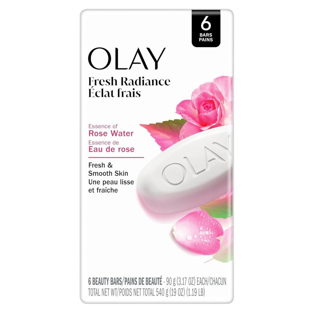 imageOlay Beauty Bar Fresh Radiance Nourishing amp Refreshing Formula Pampering for Smooth amp Gentle Skin Vitamin B3 Complex Essence of Rose Water Scent 317 oz Pack of 6Rose