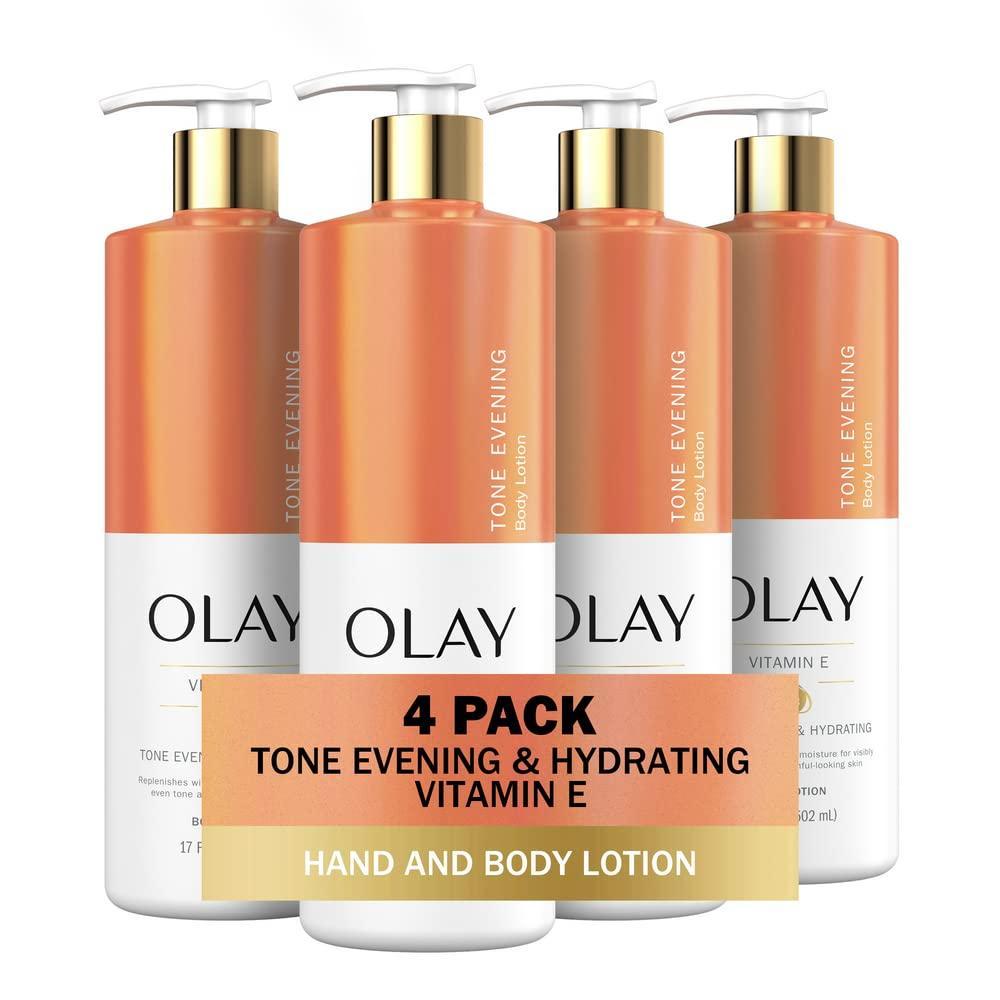 imageOlay Body Lotion for Women Age Defying amp Hydrating Dry Skin with Niacinamide 17 fl oz Pack of 4Tone Evening Vitamin E