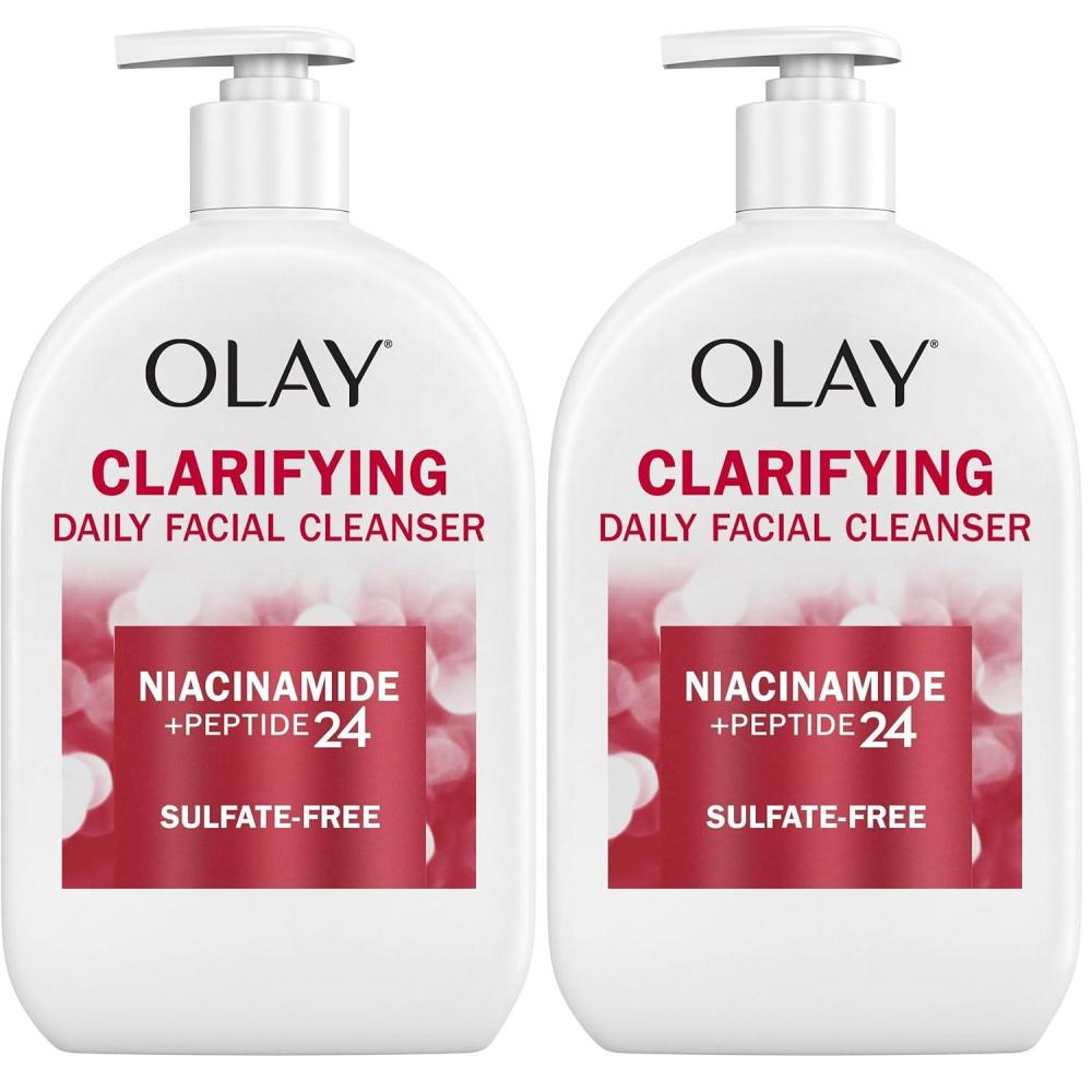 imageOlay Face Wash Daily Facial Cleanser with Niacinamide Peptides amp Glycerin Clarifying Refreshes Skin Surface Refines Appearance of Pores SulfateFree ParabenFree OilFree 16 Oz16 Fl Oz Pack of 2