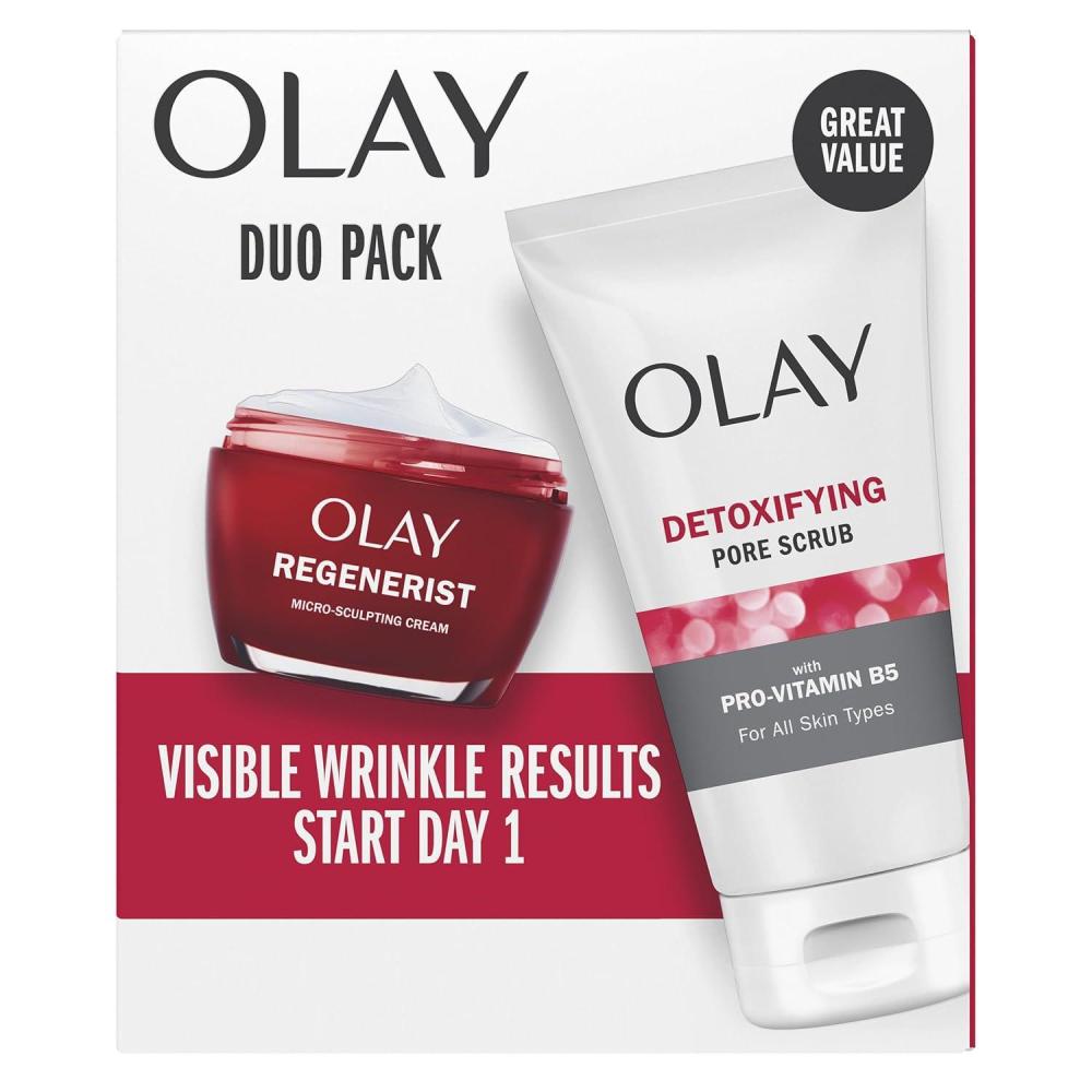 imageOlay Face Wash Regenerist Advanced AntiAging Pore Scrub Cleanser 50 Oz and MicroSculpting Face Moisturizer Cream 17 Oz Skin Care Duo Pack Total 67 OuncesRegenerist Pore Cleanser  Face Moisturizer