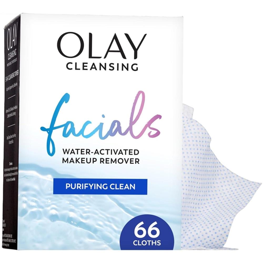 imageOlay Makeup Remover Wipes Daily Facials Hydrating Face Cleanser for Normal to Dry Skin Alcohol amp Fragrance Free Soft Face Wash Towels Travel Essentials for Women Convenient Dry Cloths 66 ctPurifying Clean