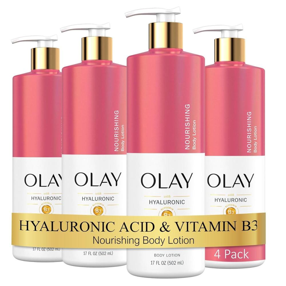 imageOlay Nourishing amp Hydrating Body Lotion for Women with Hyaluronic Acid 17 oz Pack of 4