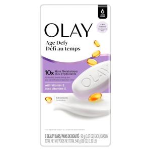 Olay Beauty Bar, Age Defying, 10x More Moisturizers, Smooth & Gentle on Skin, Vitamin E & Vitamin B3 Complex, For All Skin Types, Shea Butter Scent, 3.17 oz, (Pack of 6)(3.17 Ounce (Pack of 6))