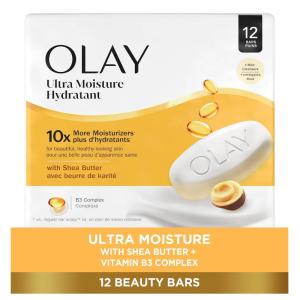 Olay Beauty Bar, Ultra Moisture,10x More Moisturizers, Nourishing Conditioners, Smooth & Gentle on Skin, Vitamin B3 Complex, For All Skin Types, Shea Butter Scent, 3.17 oz, (Pack of 12)(3.17 Ounce (Pack of 12))