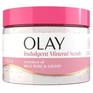 Olay Body Indulgent Mineral Scrub, Skin Exfoliating & Massaging Pearls, Nourishing Soft & Gentle Formula, Renewing BHA, Vitamin B3 Complex, Luxurious Fragrances, Coconut & Guava Scent, 11 oz(Wild Rose & Cherry Creme)