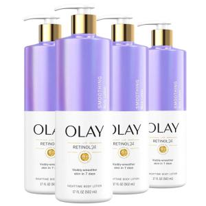 Olay Body Lotion for Women, Age Defying & Hydrating Dry Skin with Niacinamide 17 fl oz (Pack of 4)(Smoothing Retinol)